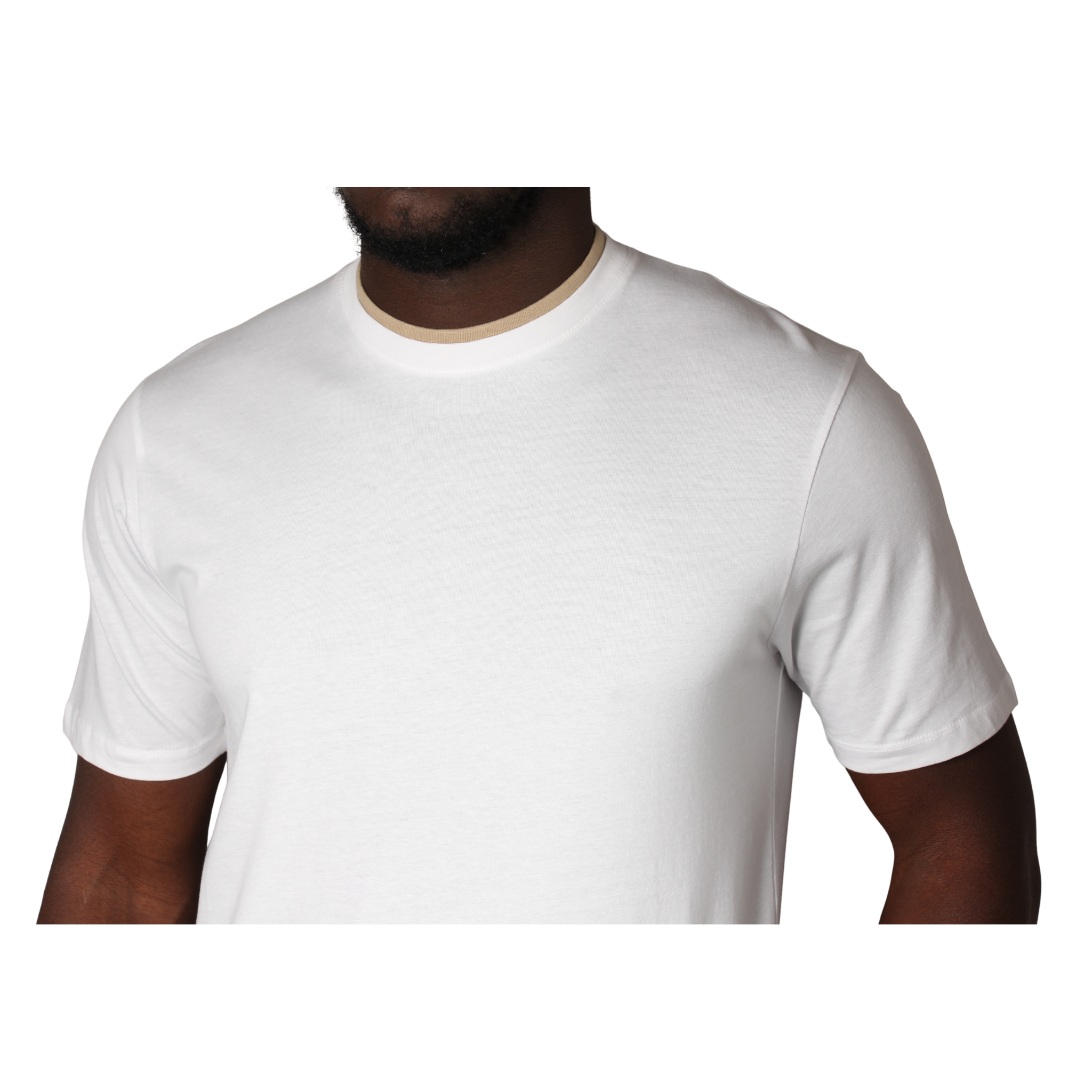 Mens SEINSE White/Beige Double Collar Neck S/s T Shirt