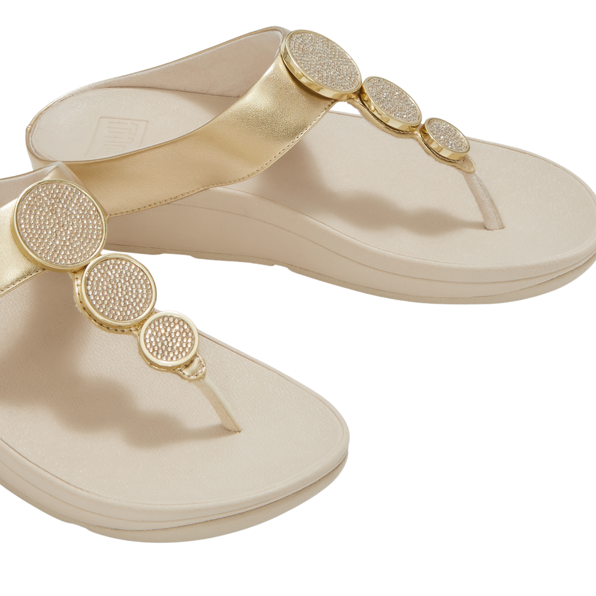 Womens FitFlop Platino Halo Bead-Circle Metallic Toe-Post Sandals