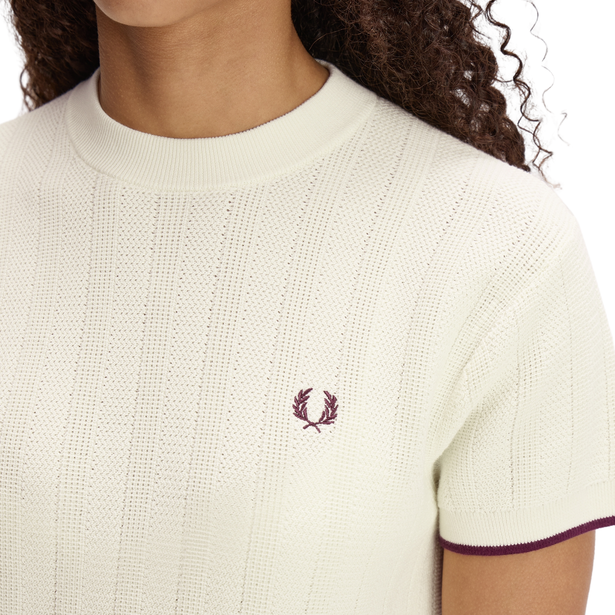Womens Fred Perry Ecru Textured Knitted S/s T Shirt