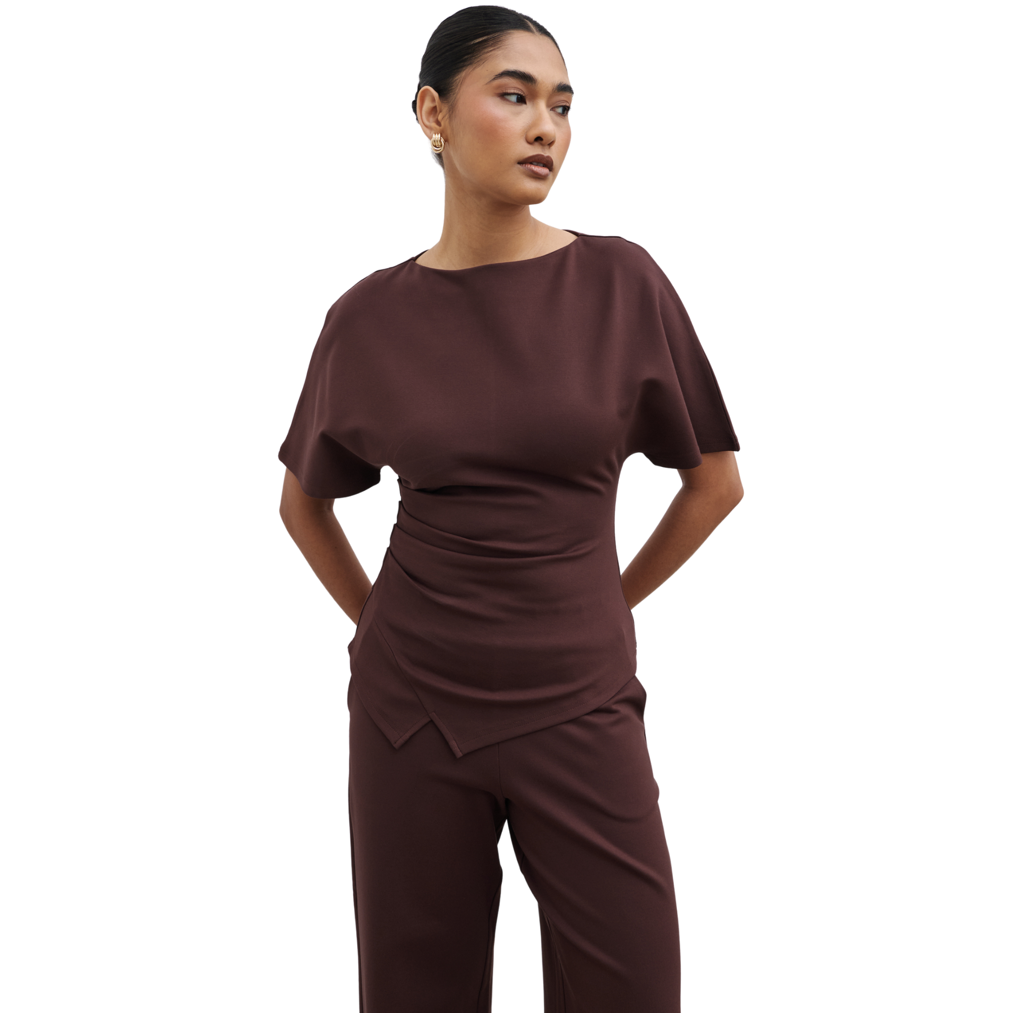 Womens Pretty Lavish Brown Marni Pleated Jersey Top