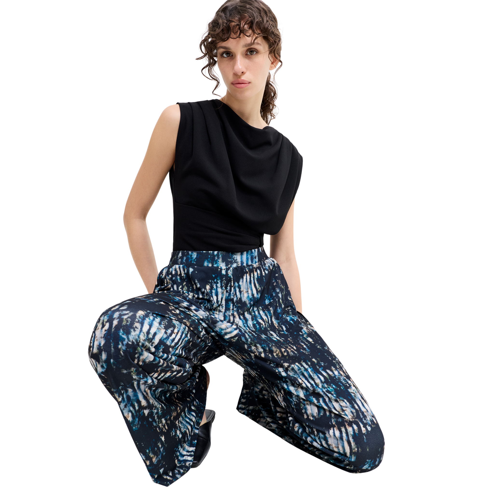 Womens French Connection Black/Blue Orla Zina Wide Leg Trousers