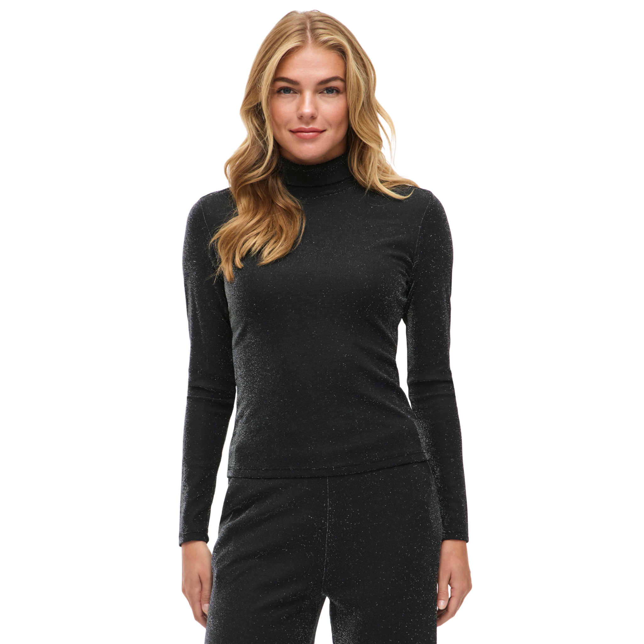 Womens Vila Black/Silver Glitter Vieleinas High Neck Top