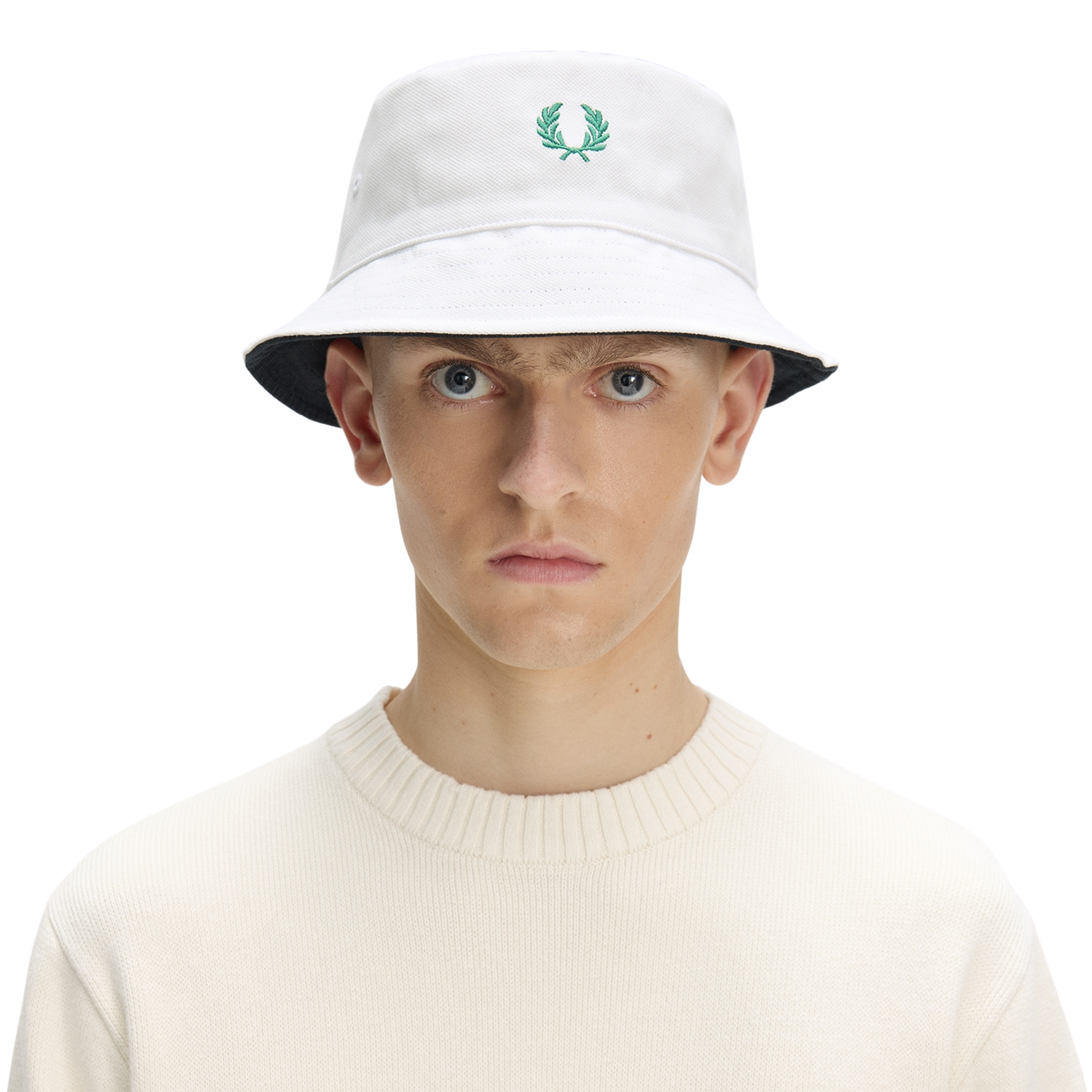 Mens Fred Perry Snow White/Navy Reversible Bucket Hat