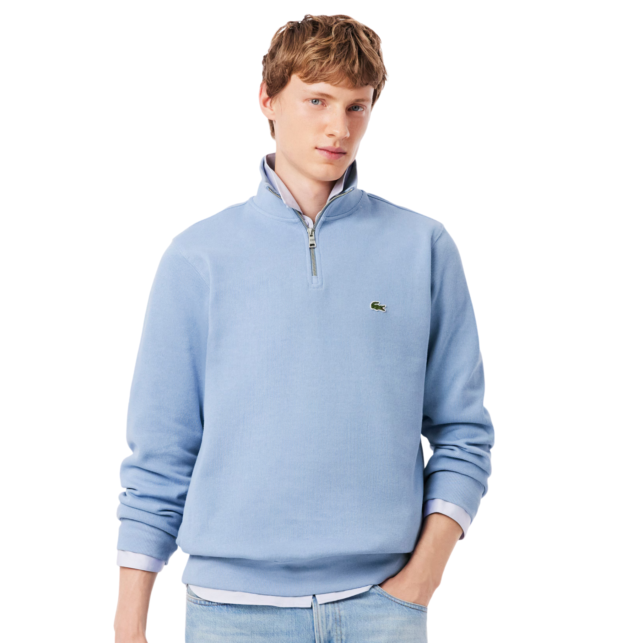 Mens Lacoste Light Blue Branded Half Zip Sweatshirt