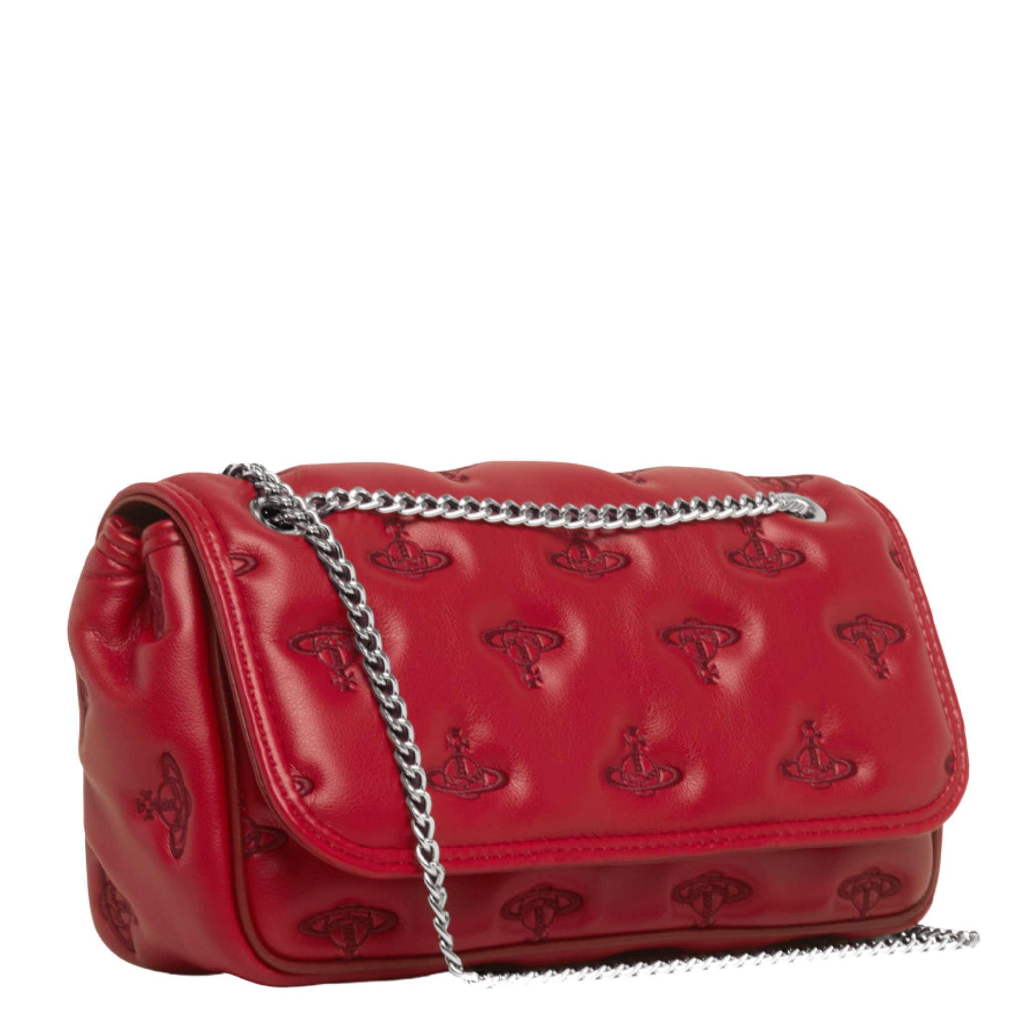 Womens Vivienne Westwood Red Embossed PU Chain Crossbody Bag