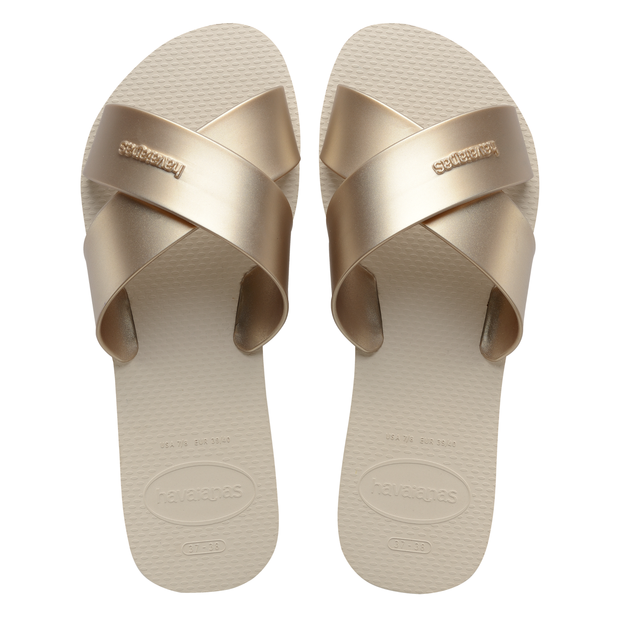 Womens Havaianas Beige Aqua Metallic Slides