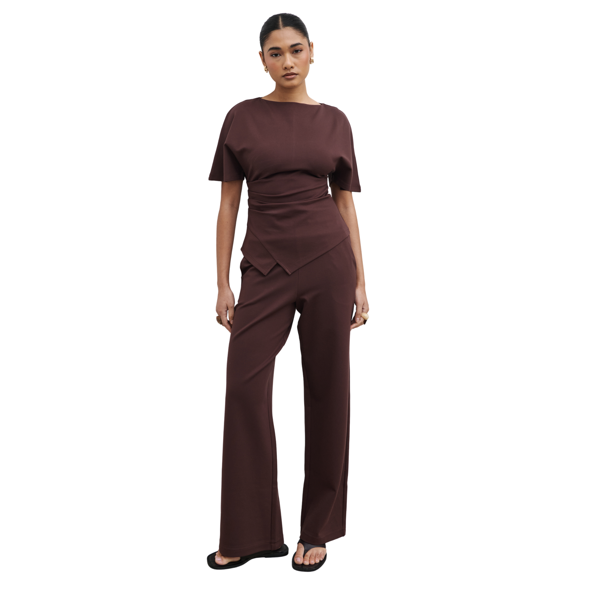 Womens Pretty Lavish Brown Marni Straight Leg Jersey Trousers