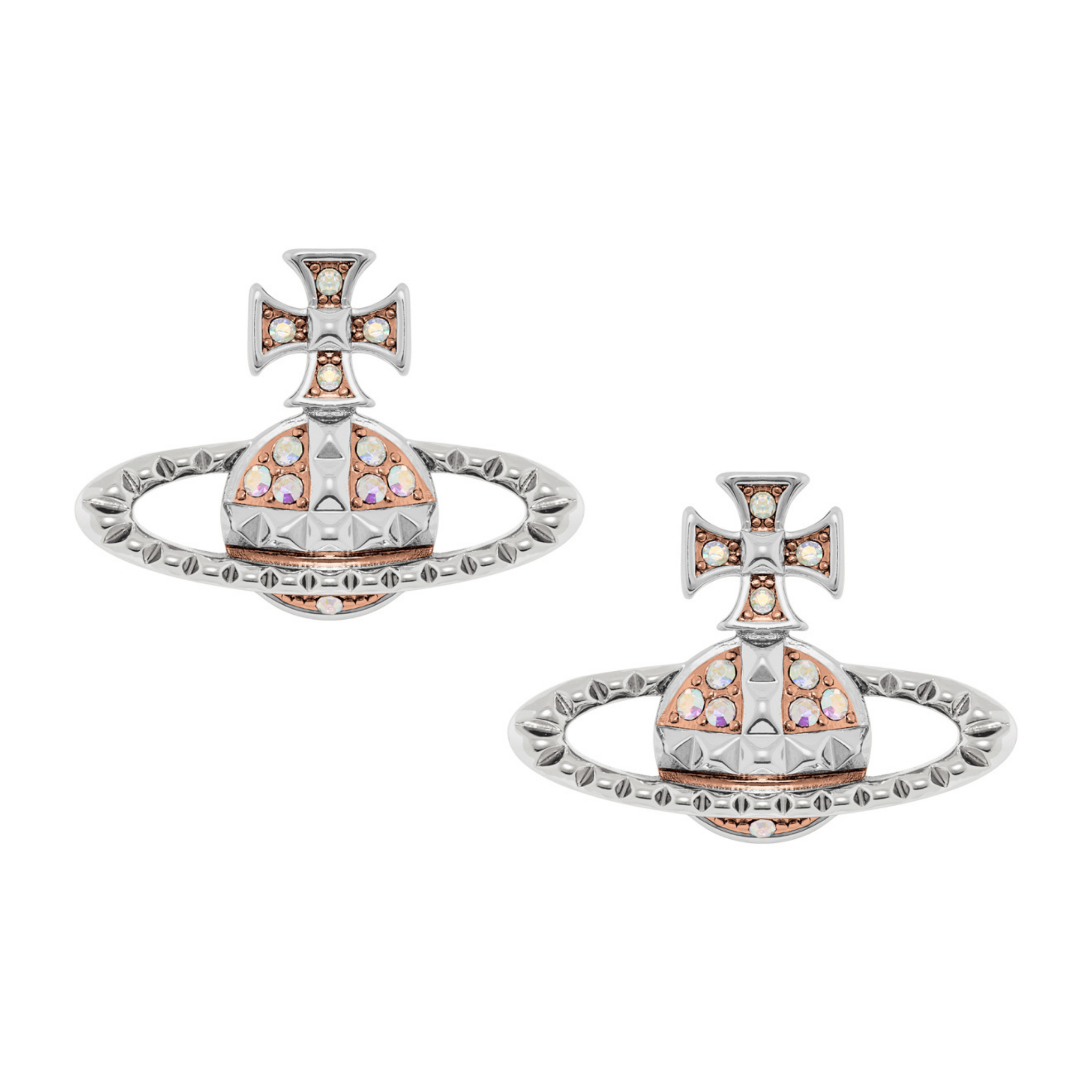Vivienne Westwood Rhodium/Pink Gold/Crystal Mayfair Bas Relief Earrings
