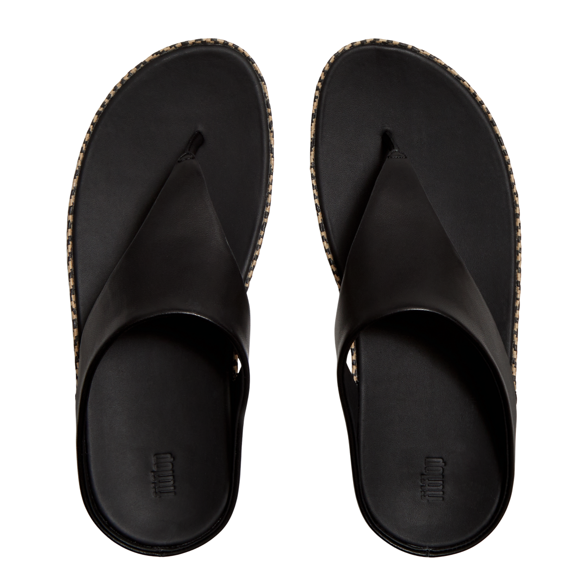 Womens FitFlop Black Graphic-Weave Lulu Lux Leather Toe-Post Sandals