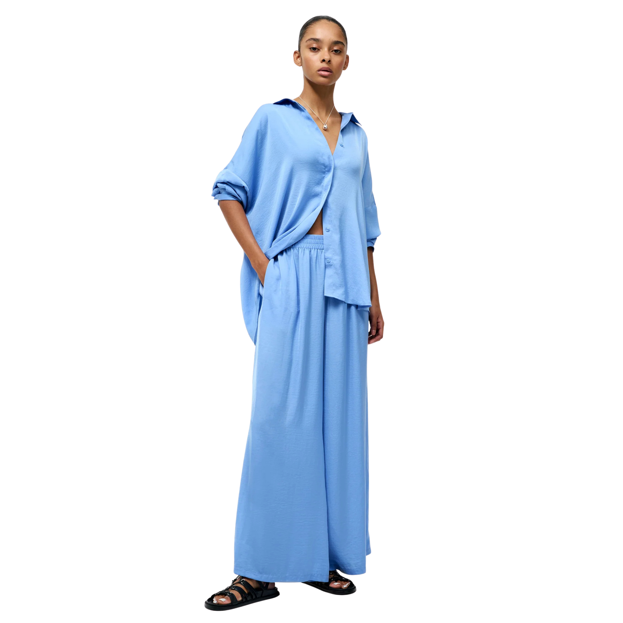 Womens French Connection Cornflower Blue Damasco Air Flow Wide Trousers