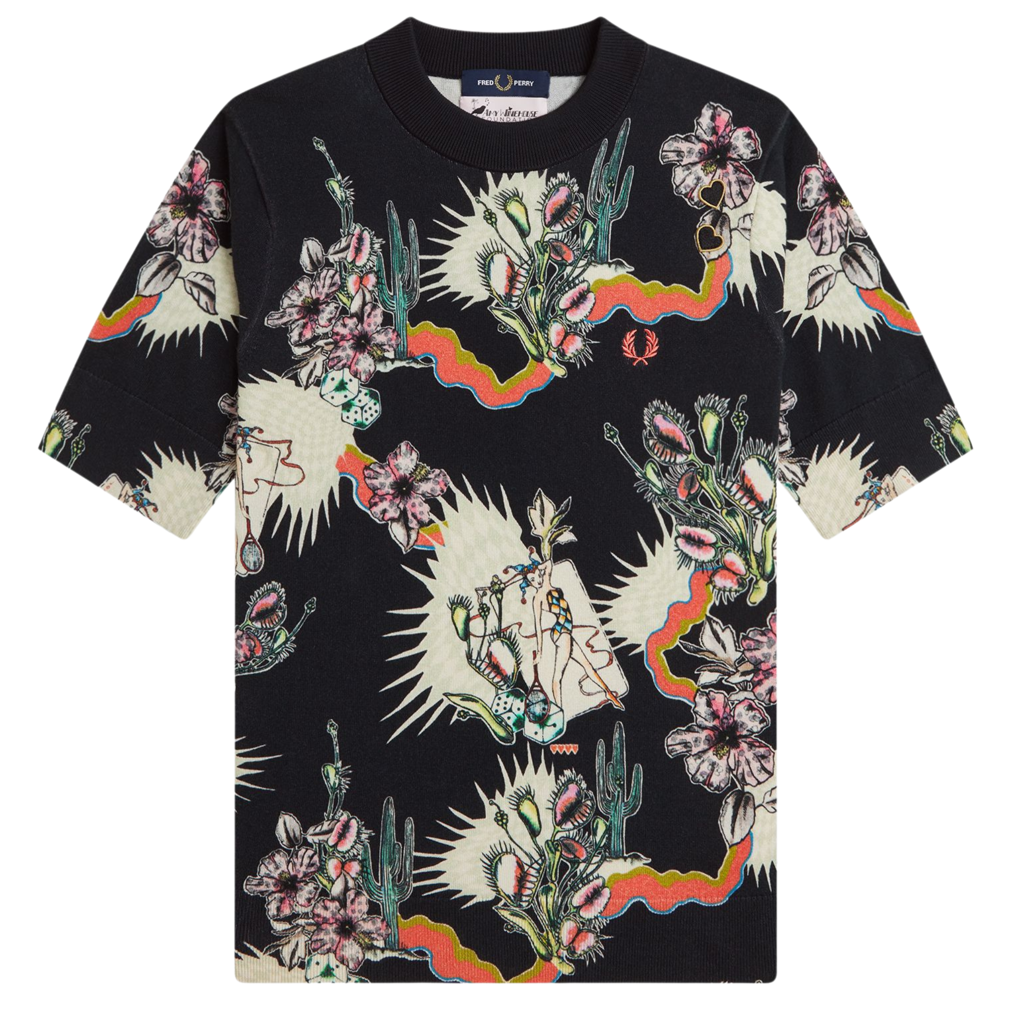 Womens Fred Perry x Amy Winehouse Black Printed Knitted Top