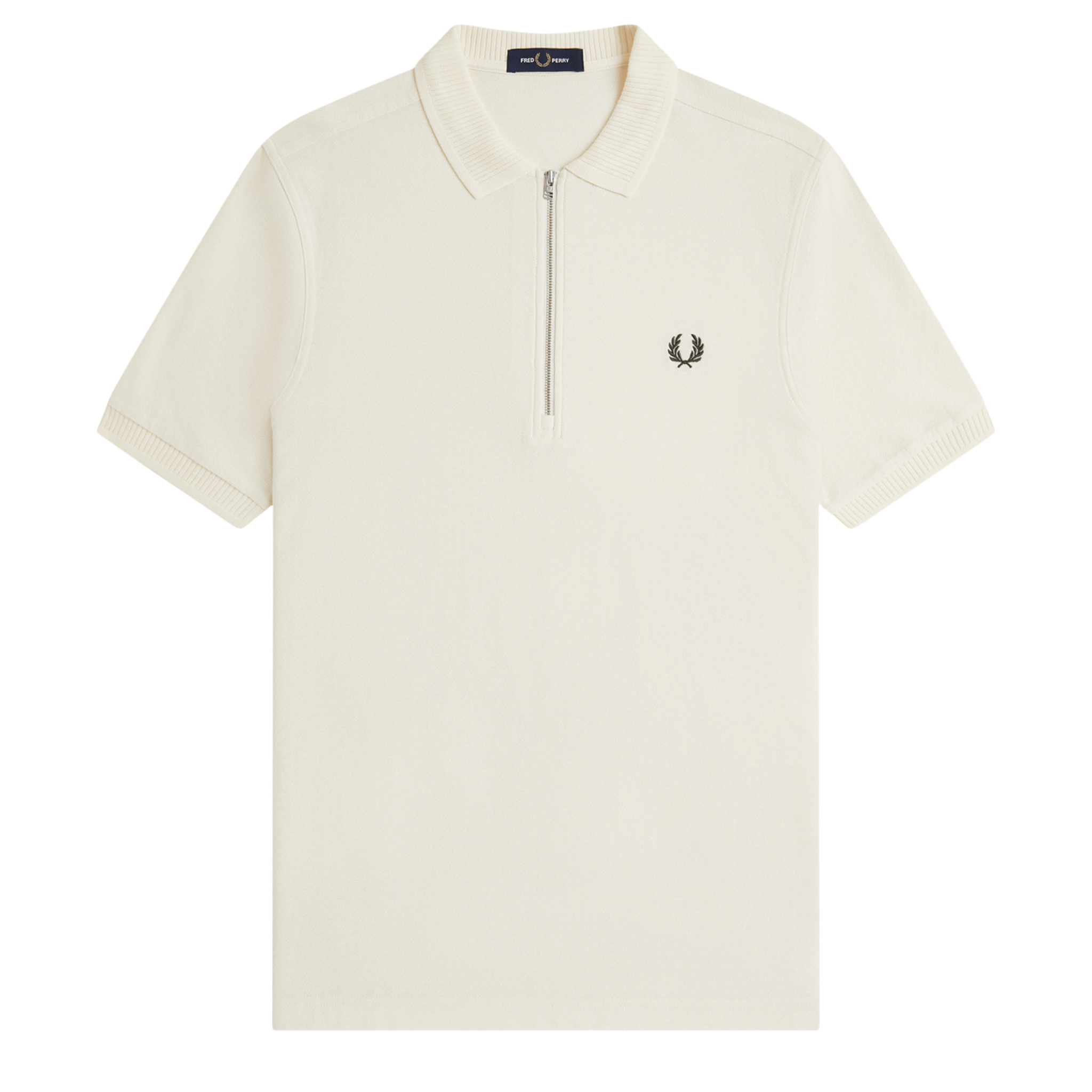 Mens Fred Perry Ecru Crepe Pique Zip Neck S/s Polo