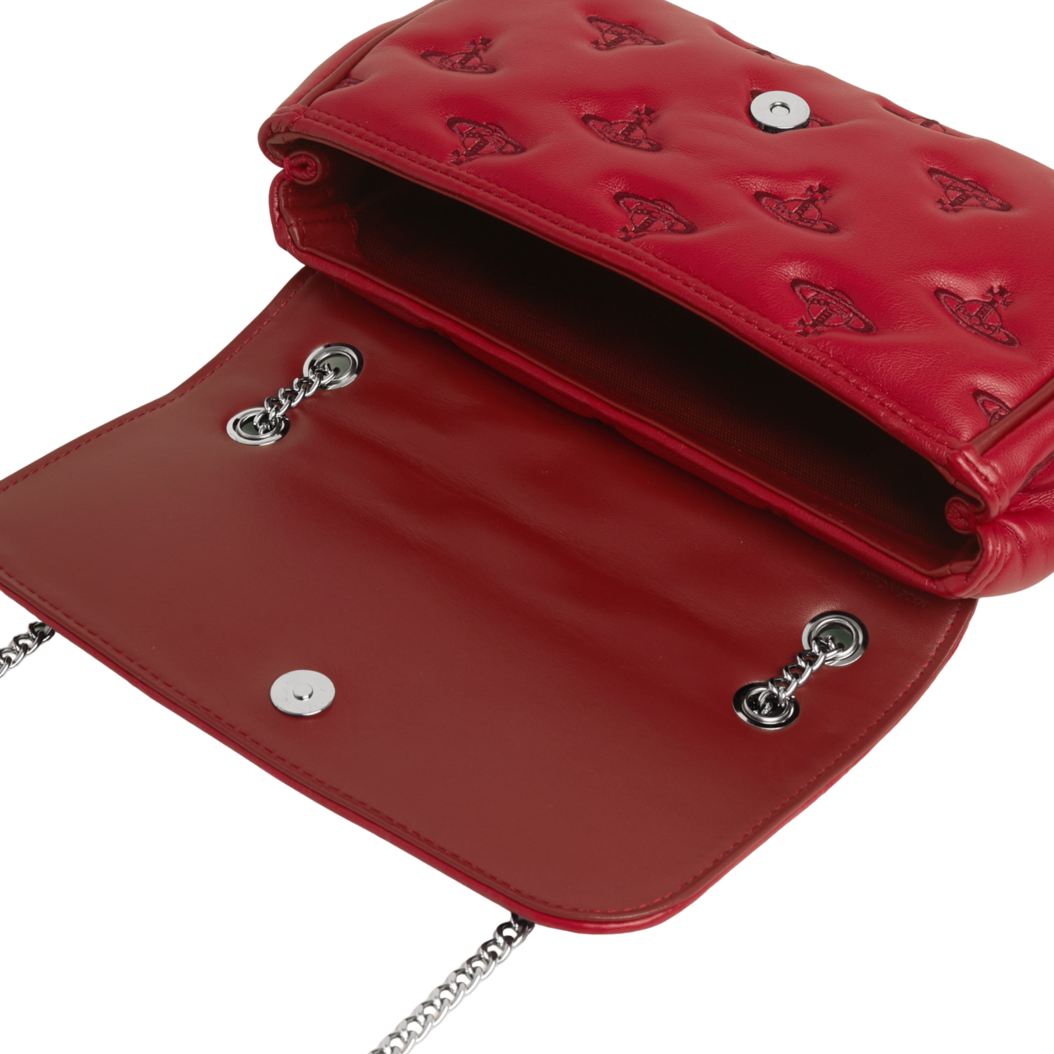 Womens Vivienne Westwood Red Embossed PU Chain Crossbody Bag