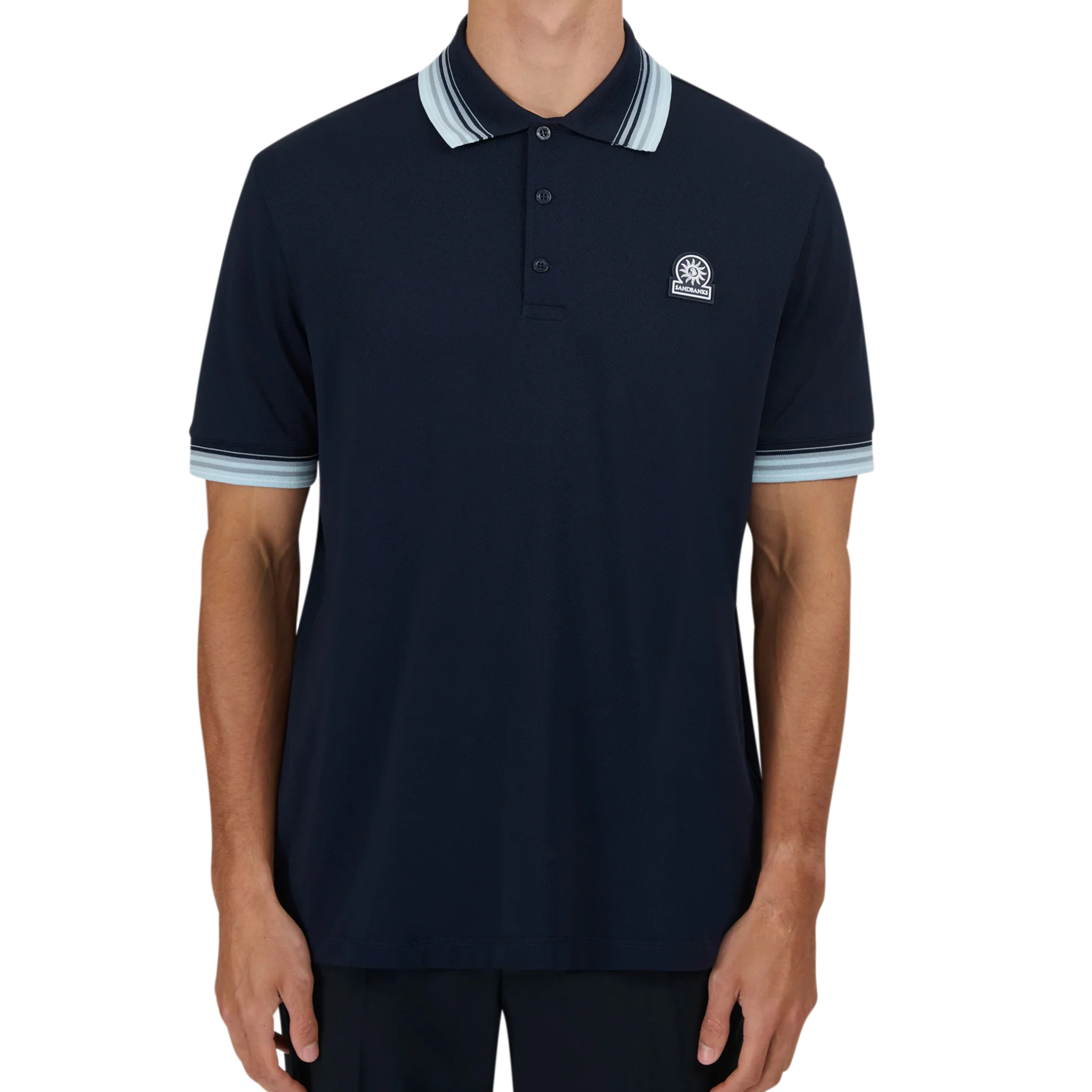 Mens Sandbanks Navy Gradient Rib S/s Polo Shirt