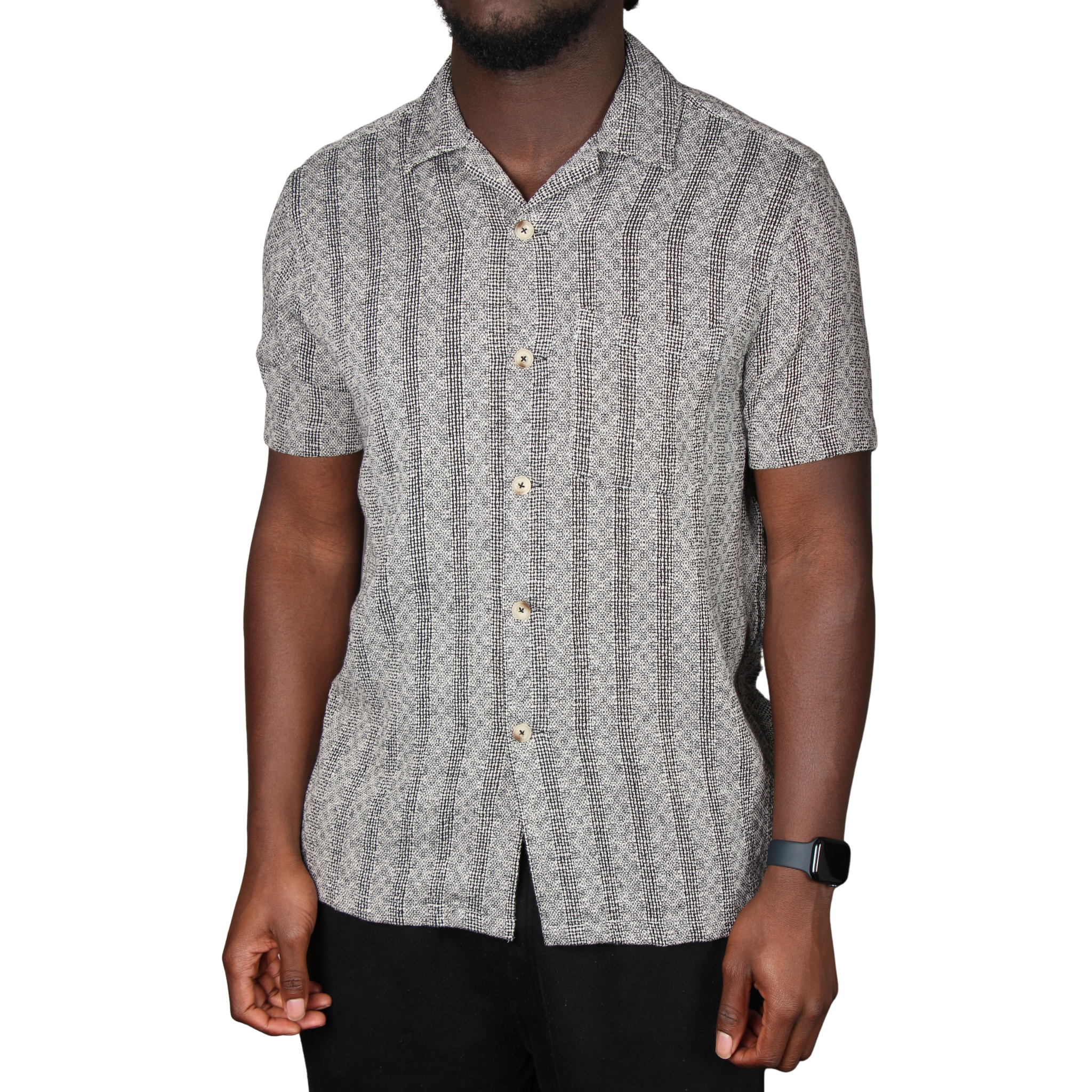 Mens Remus Uomo Charcoal Woven Knit Tapered S/s Shirt