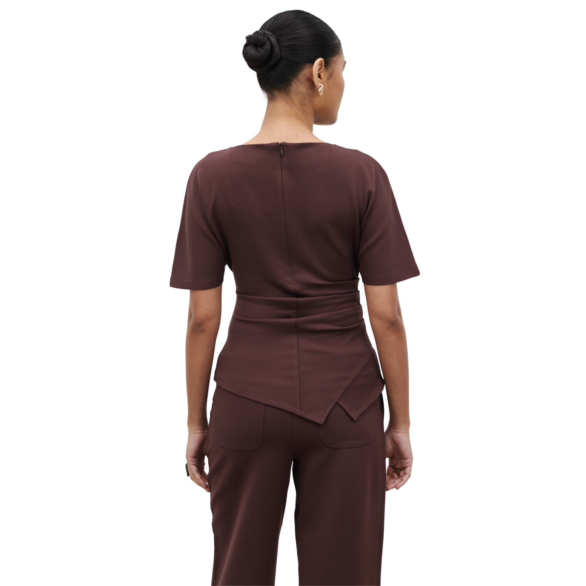 Womens Pretty Lavish Brown Marni Pleated Jersey Top