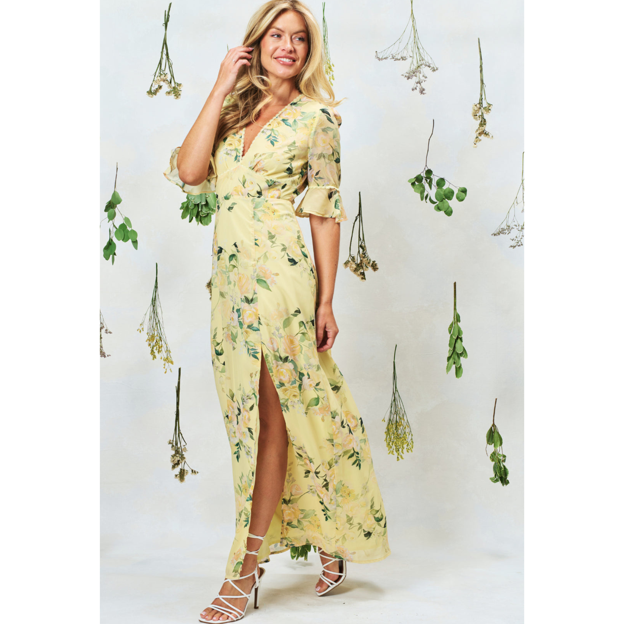 Womens Hope & Ivy Yellow Multo Goldie Dress