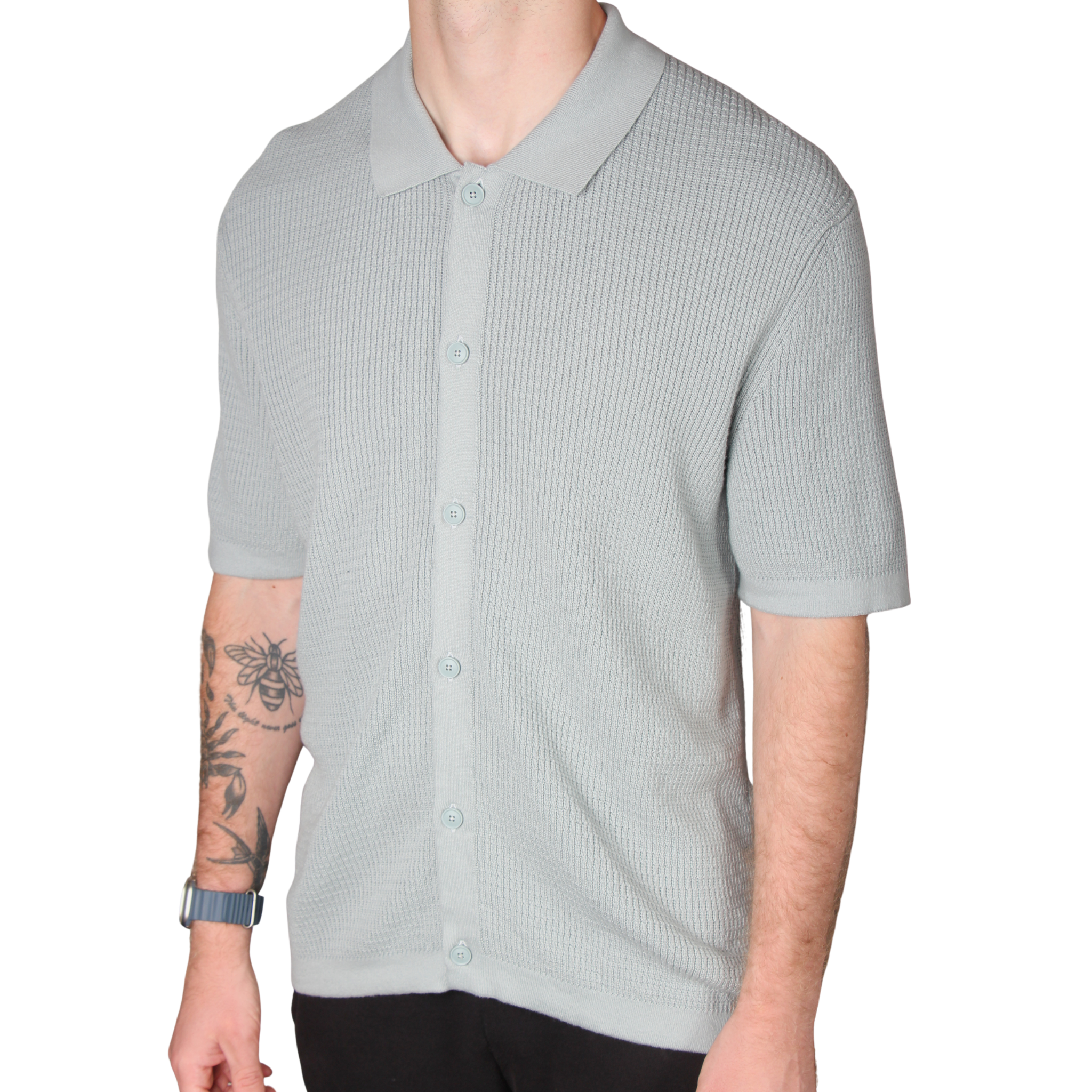 Mens BOSS Open Grey Akepalo Knitted S/s Shirt