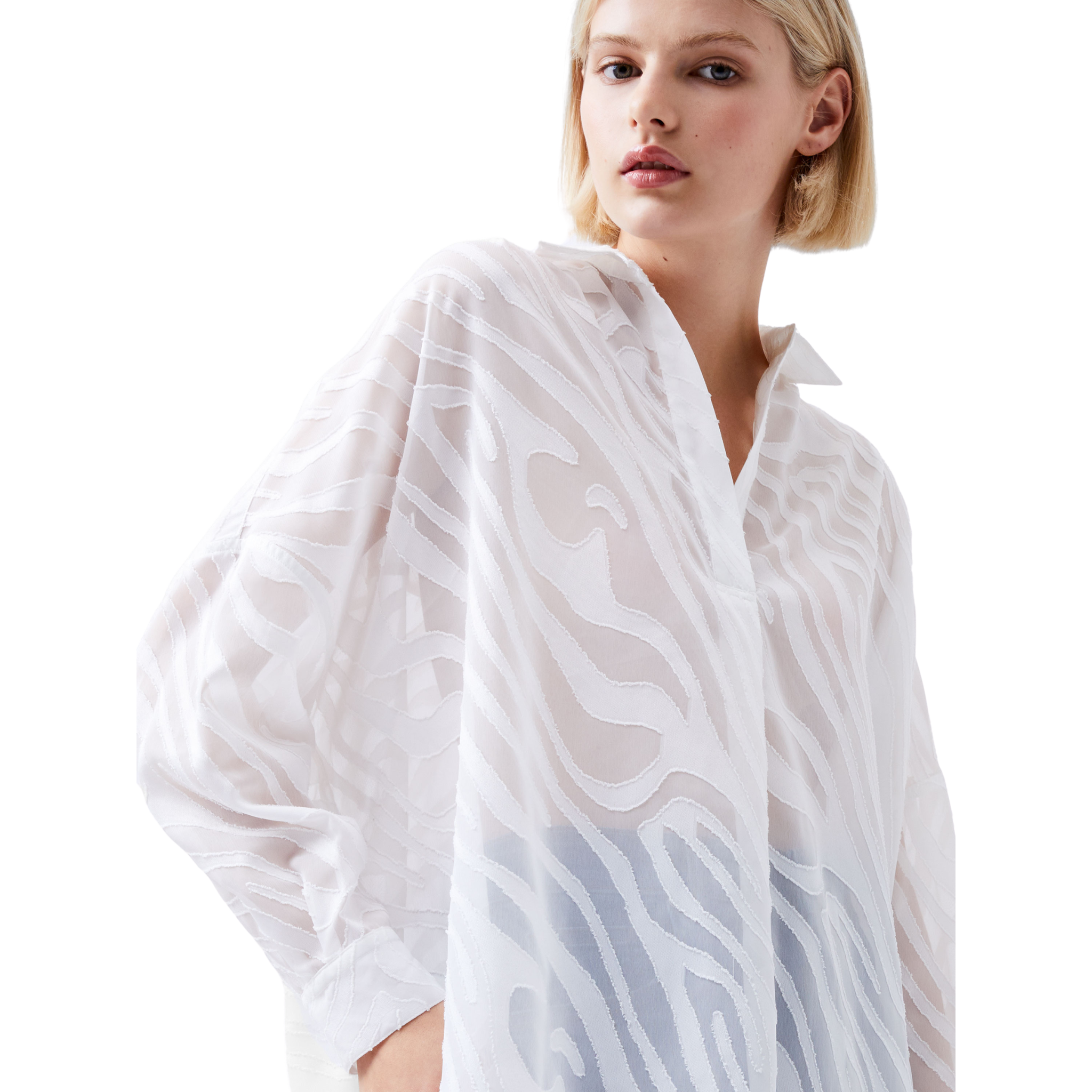 Womens French Connection Winter White Zebra Devore Popover Shirt