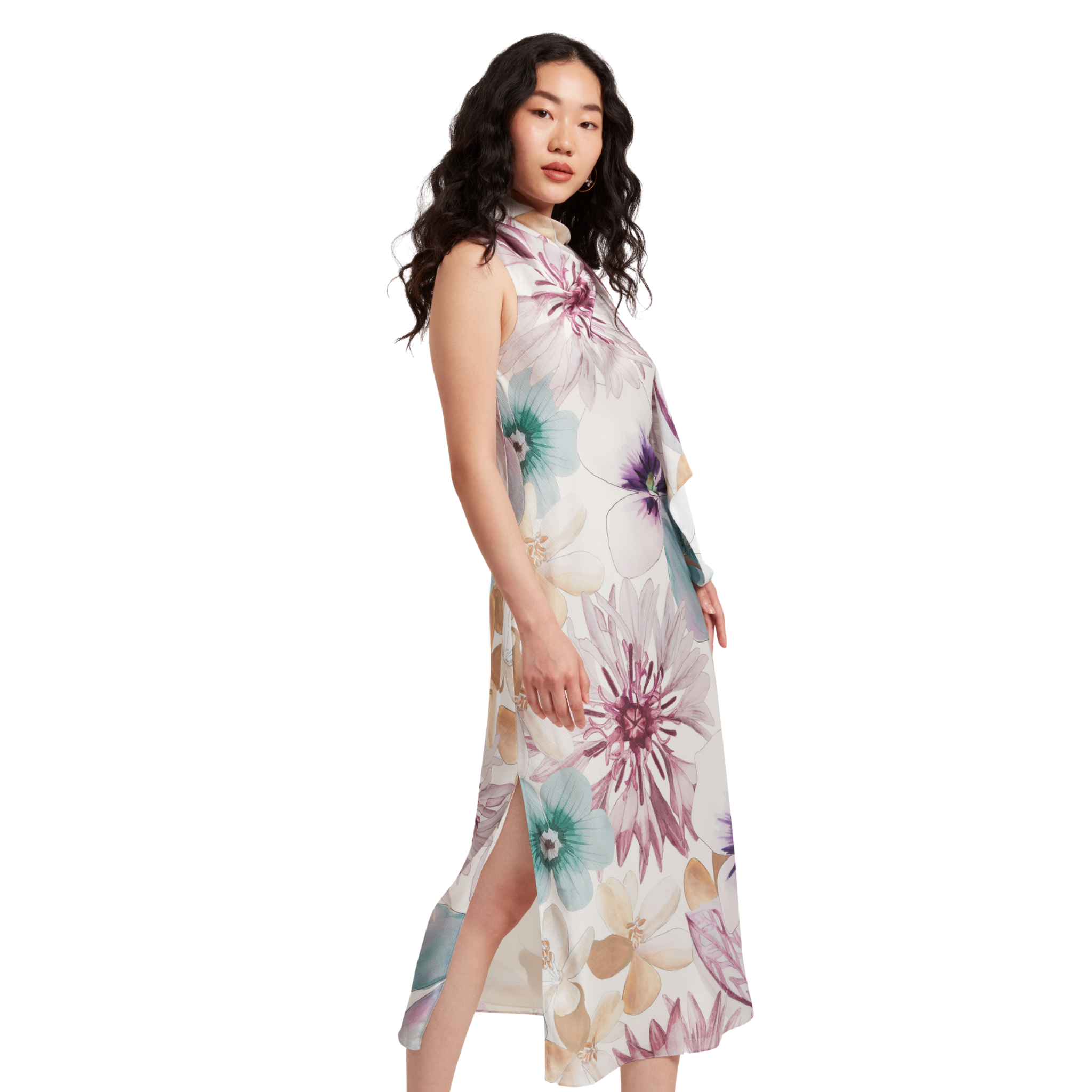 Womens Ted Baker White Print Harrpur Neck Tie Midi Dress