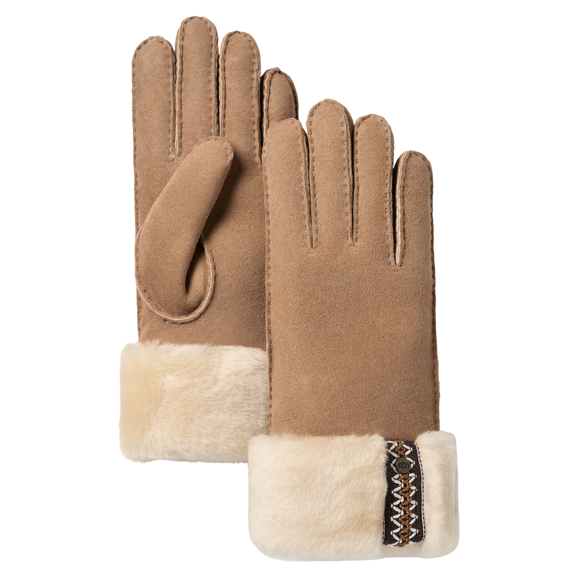 Womens UGG Chestnut Sheepskin UGGBraid Gloves