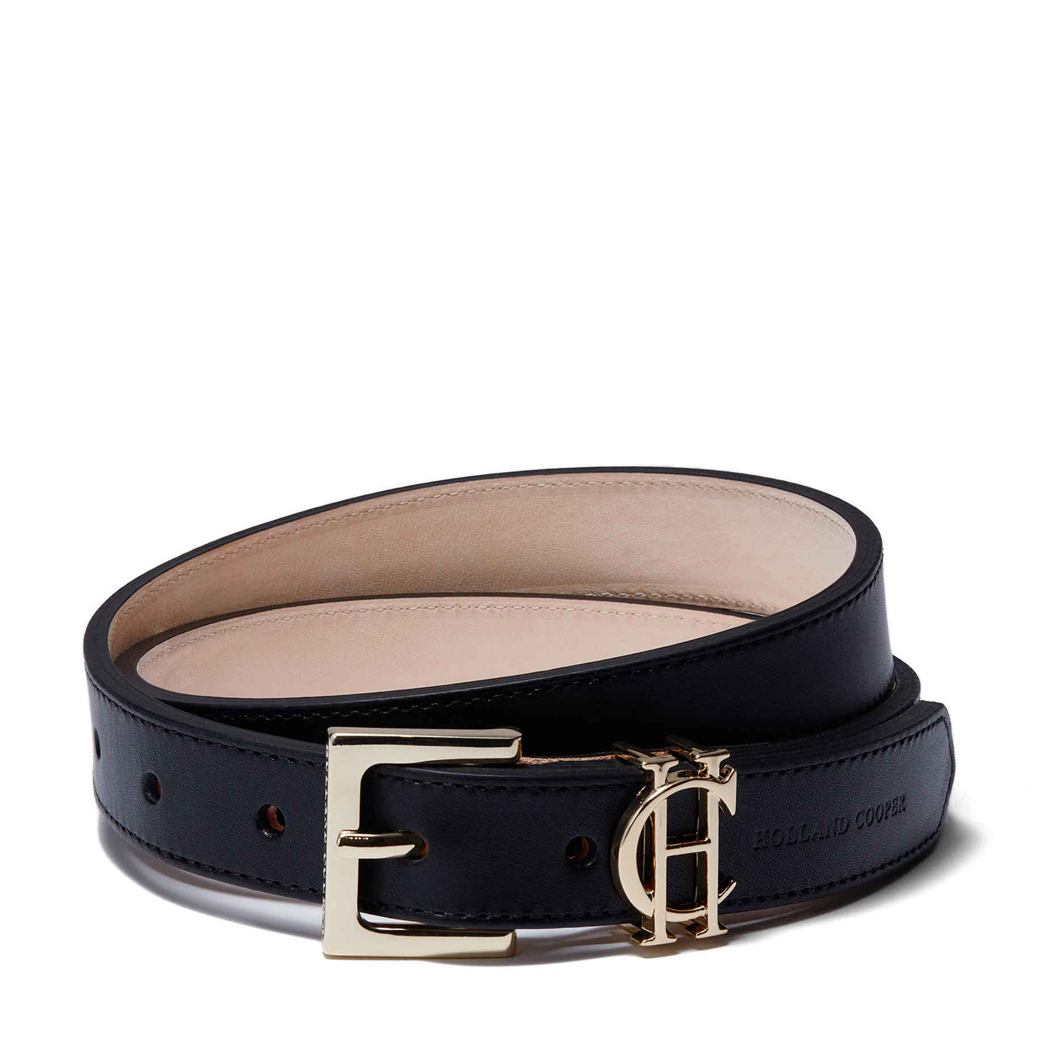 Womens Holland Cooper Black Slim Logo Belt