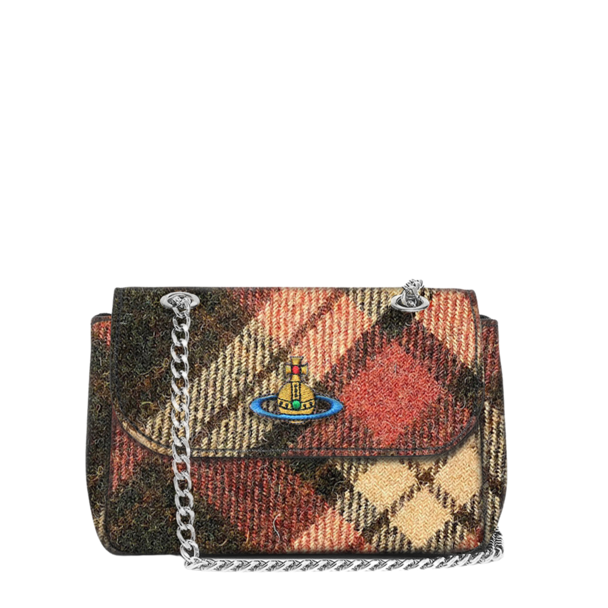 Womens Vivienne Westwood Harris Tweed Check Small Purse with Chain Crossbody