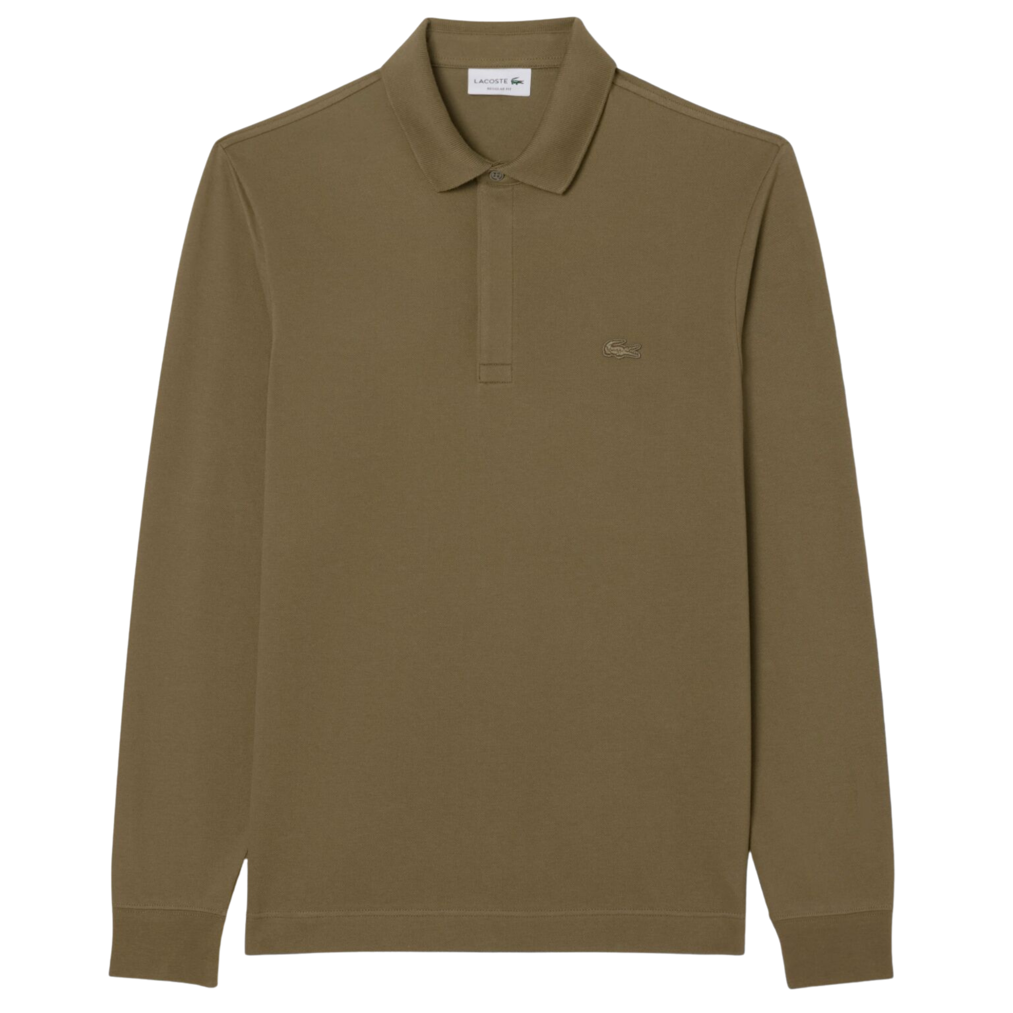 Mens Lacoste Khaki Green Paris Stretch Reg Fit L/s Polo Shirt