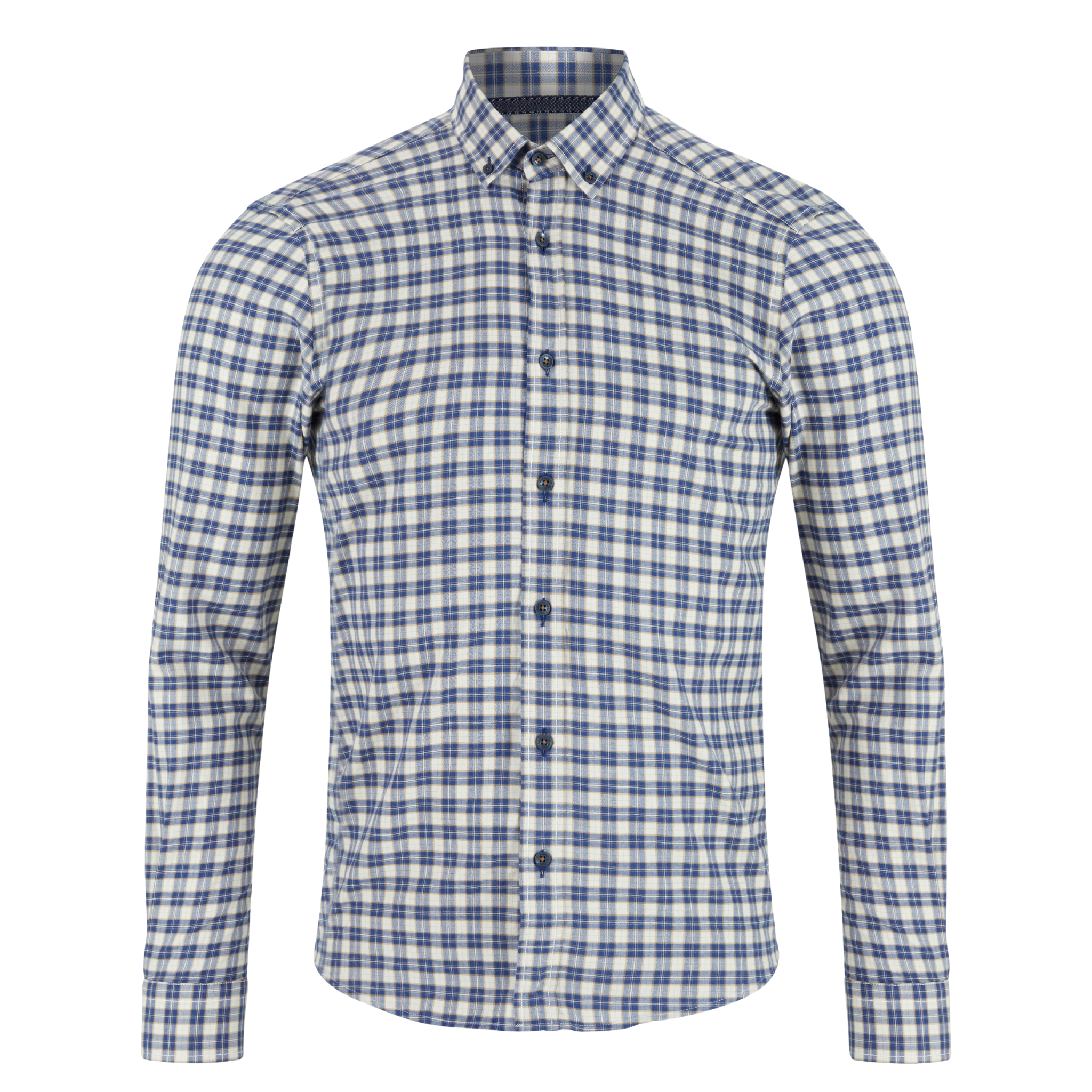 Mens Remus Uomo Blue/Beige Rome Check L/s Shirt