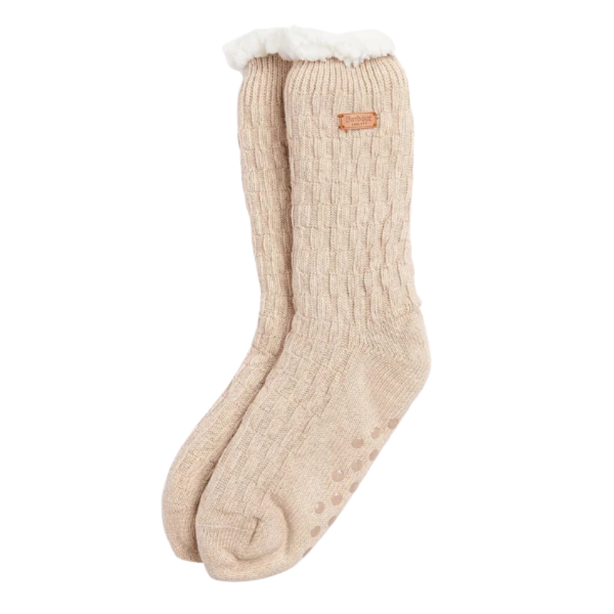 Womens Barbour Oatmeal Cable Knit Lounge Socks