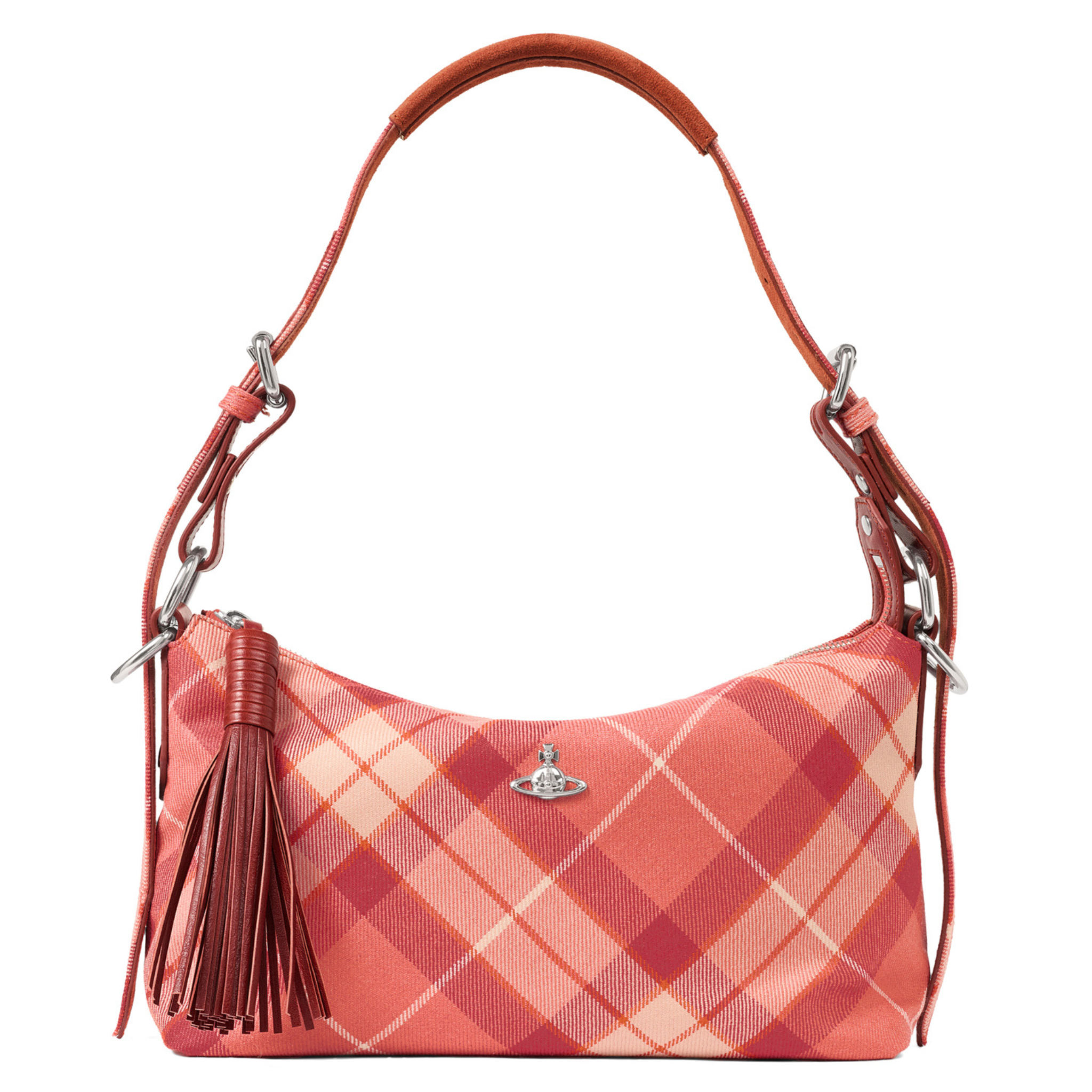 Womens Vivienne Westwood Fraser Pink Wool Tartan Emma Shoulder Bag