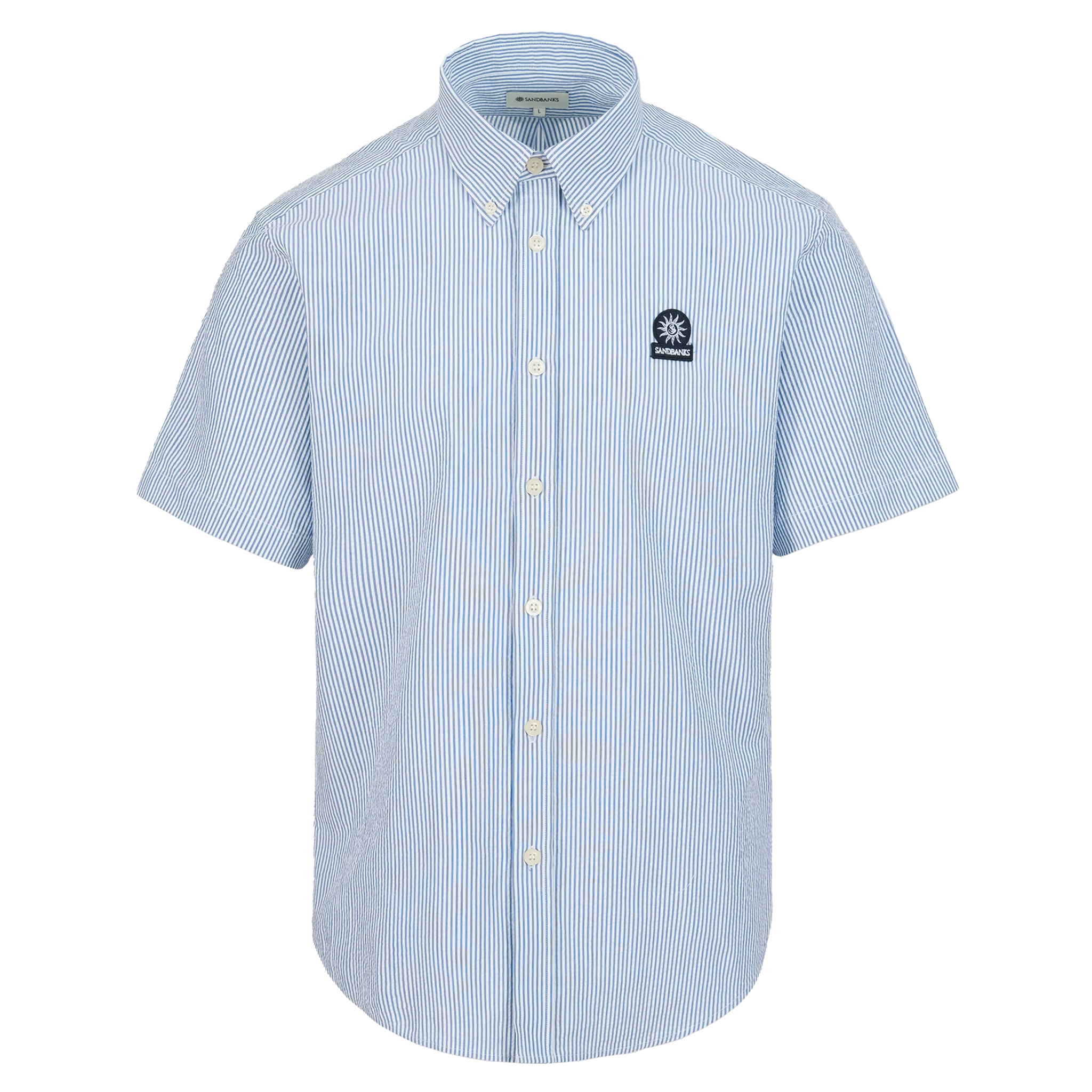 Mens Sandbanks Navy Seersucker S/s Shirt