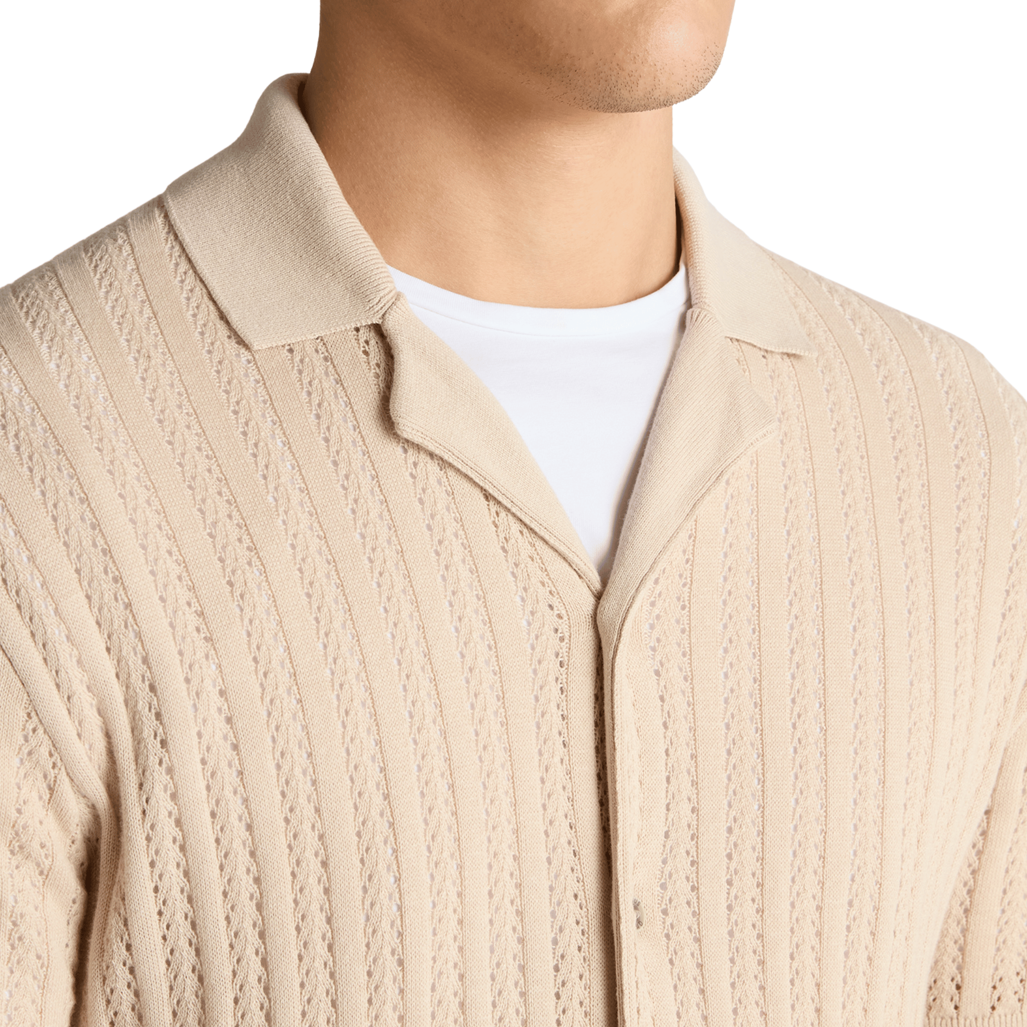 Mens Remus Uomo Stone Open Weave Knitted S/s Shirt