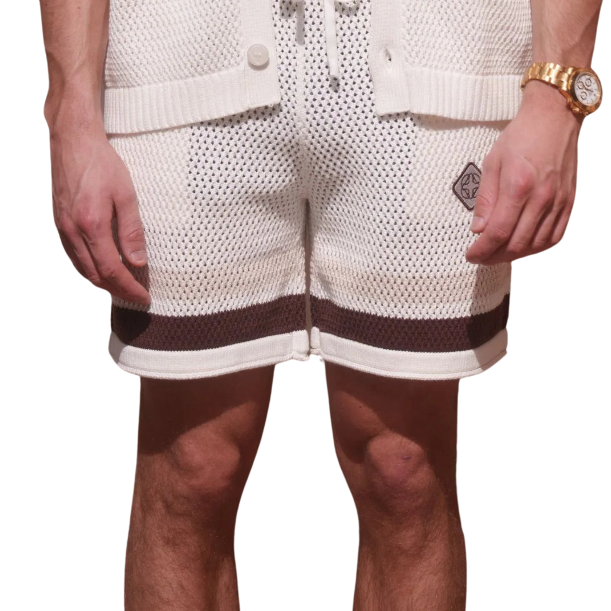 Mens Belier White/Brown Tennis Crochet Shorts