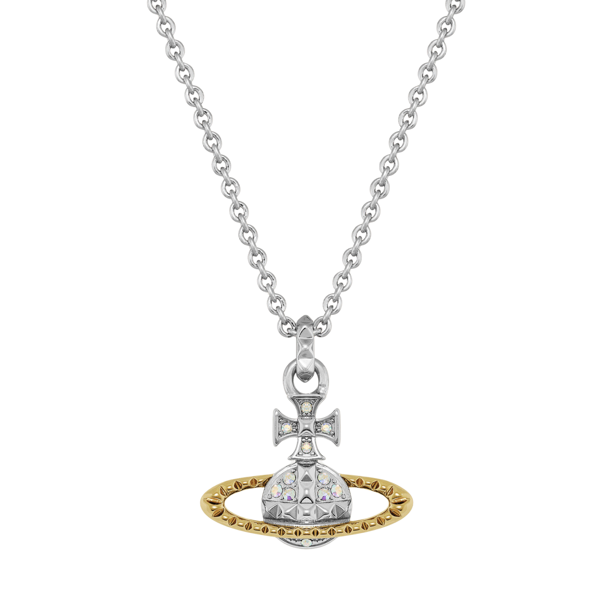 Vivienne Westwood Rhodium/Gold/Crystal Mayfair Bas Relief Pendant Necklace