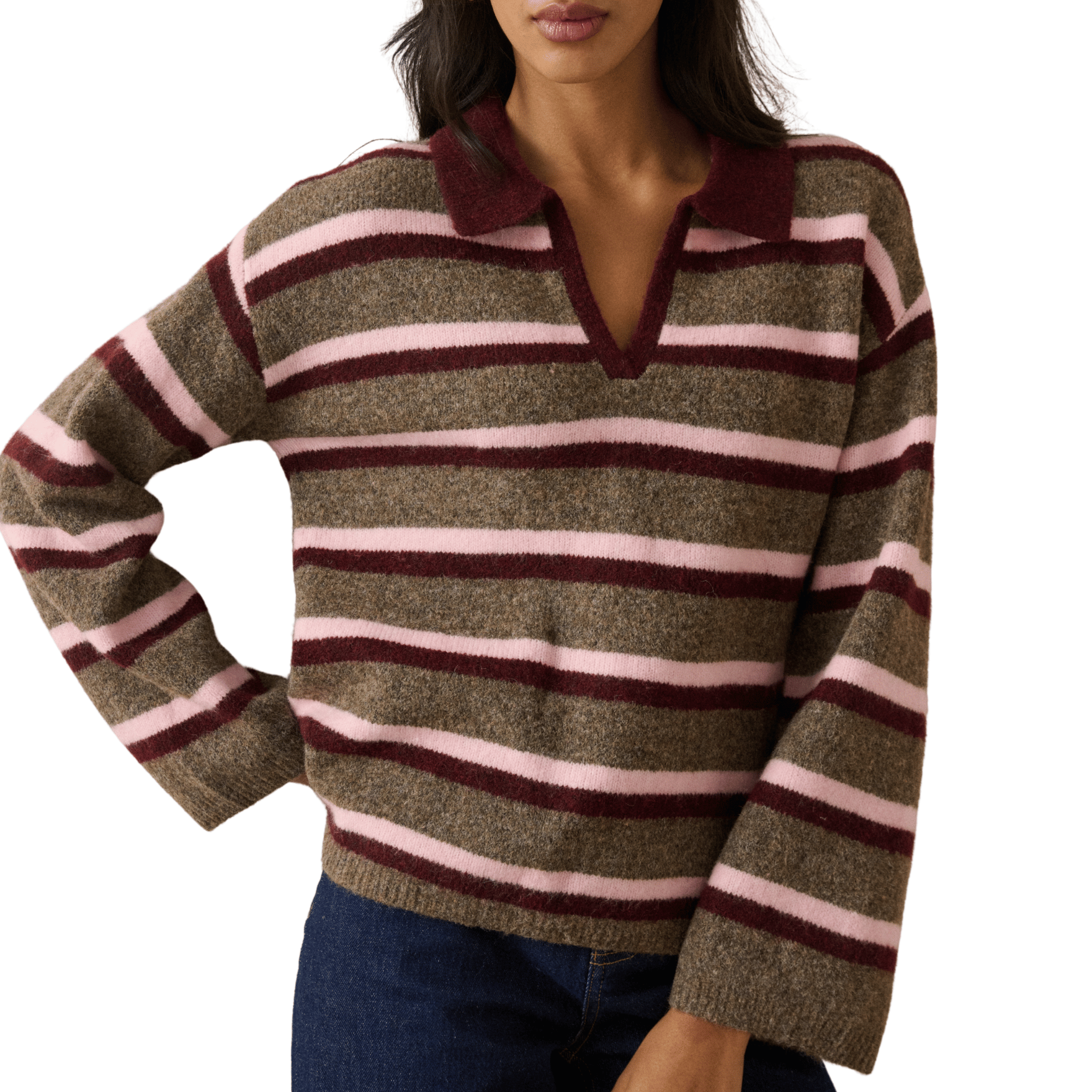 Womens Nobody's Child Multi Open Collar Knitted Polo Shirt