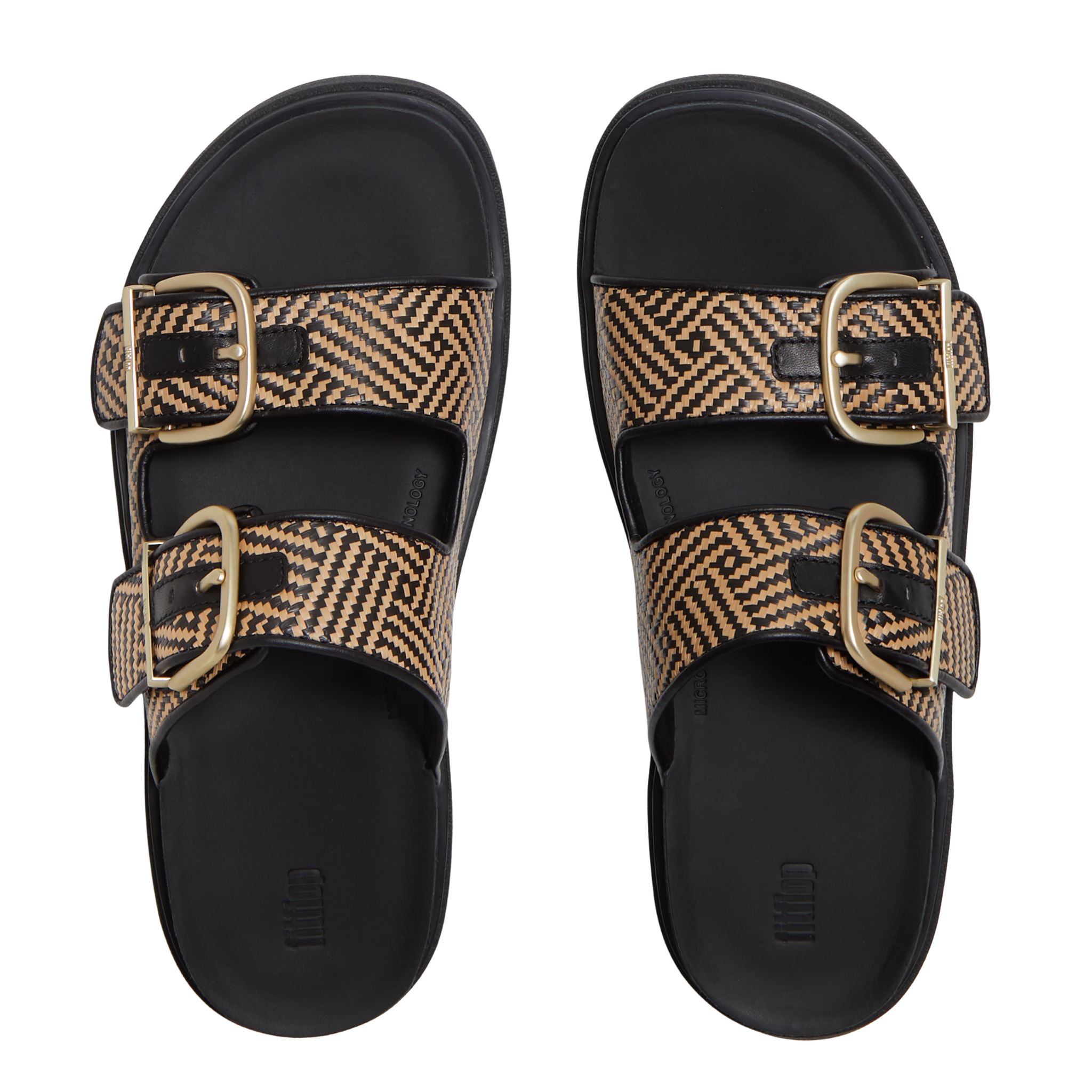 Womens FitFlop Black Graphic-Weave Gen-FF Buckle Slide Sandals