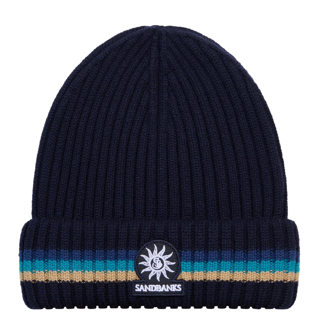 Mens Sandbanks Navy Tri-Colour Stripe Beanie