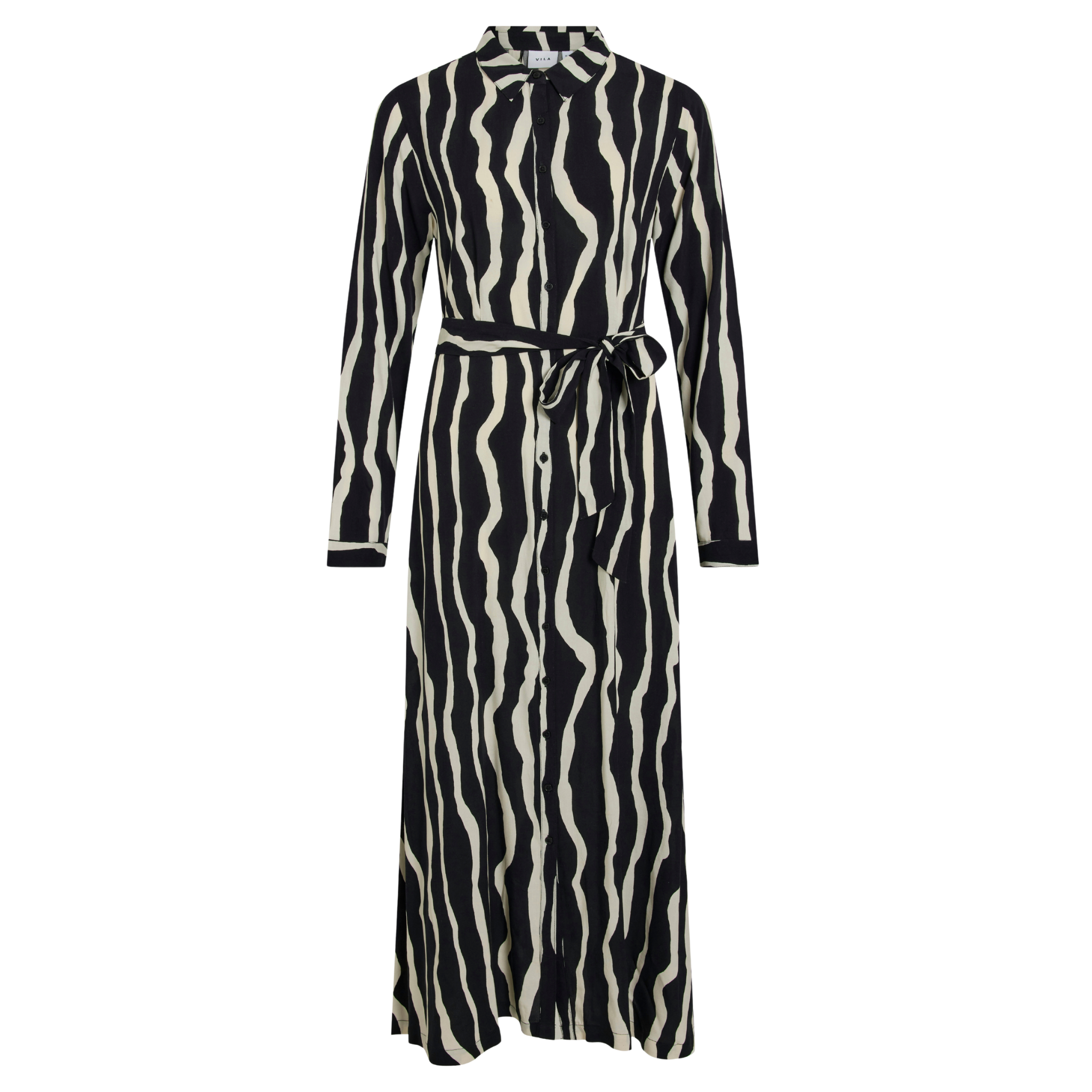 Womens Vila Black/Birch Visusie Abstract Midi Shirt Dress