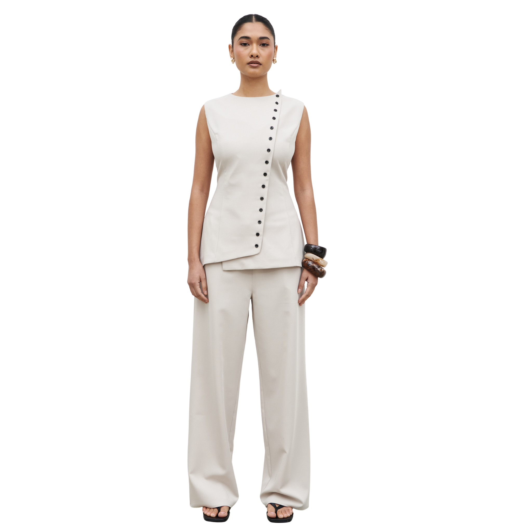 Womens Pretty Lavish Stone Brylee Asymmetric Button Waistcoat