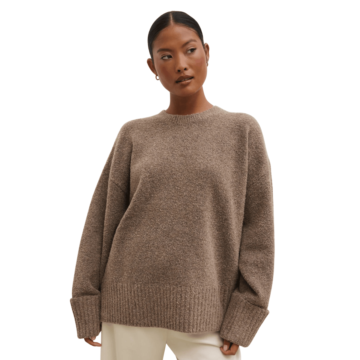 Womens Pretty Lavish Mocha Camille Oversized Borg Knit