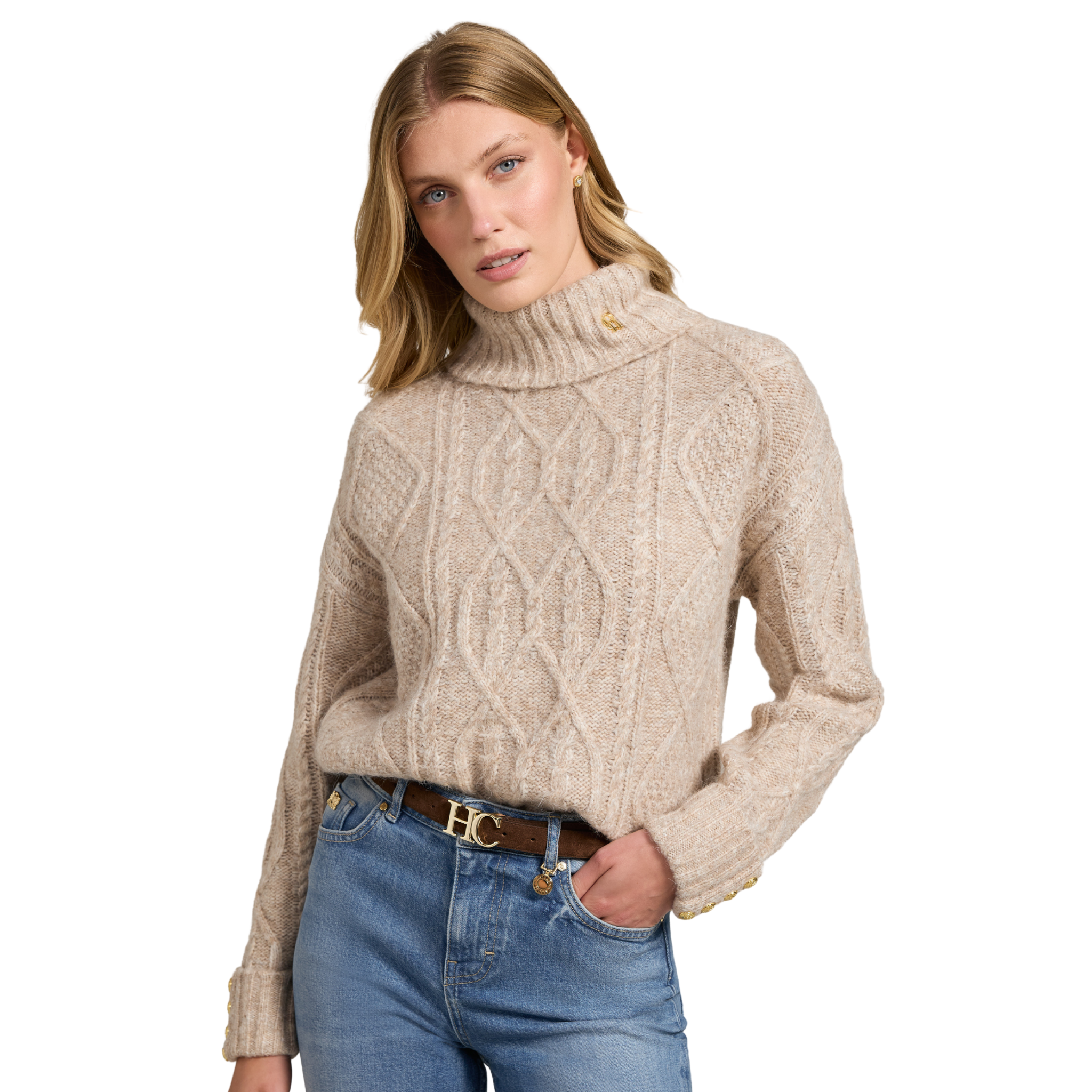Womens Holland Cooper Taupe Noveli Roll Neck Knit Jumper