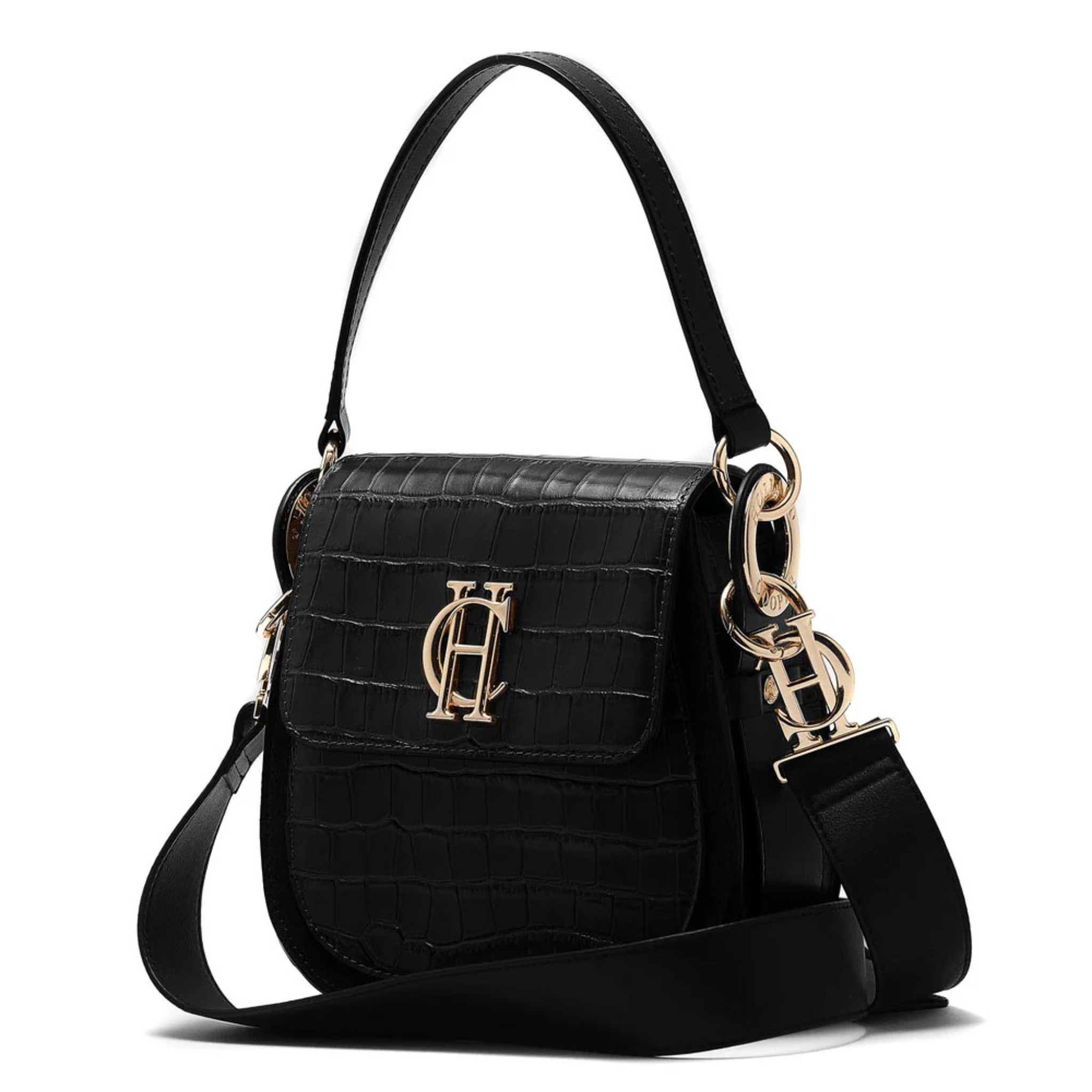 Womens Holland Cooper Black Croc Chelsea Saddle Bag