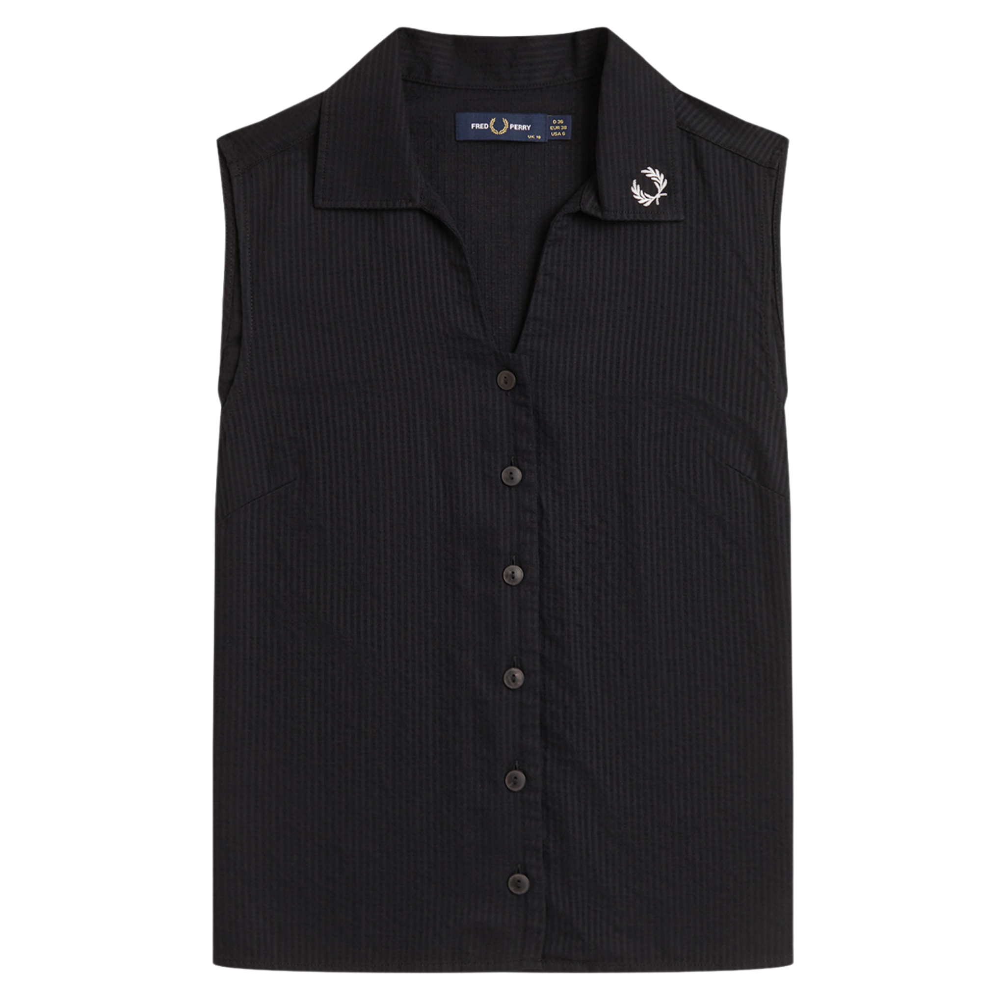 Womens Fred Perry Black Sheer Stripe Sleeveless Shirt