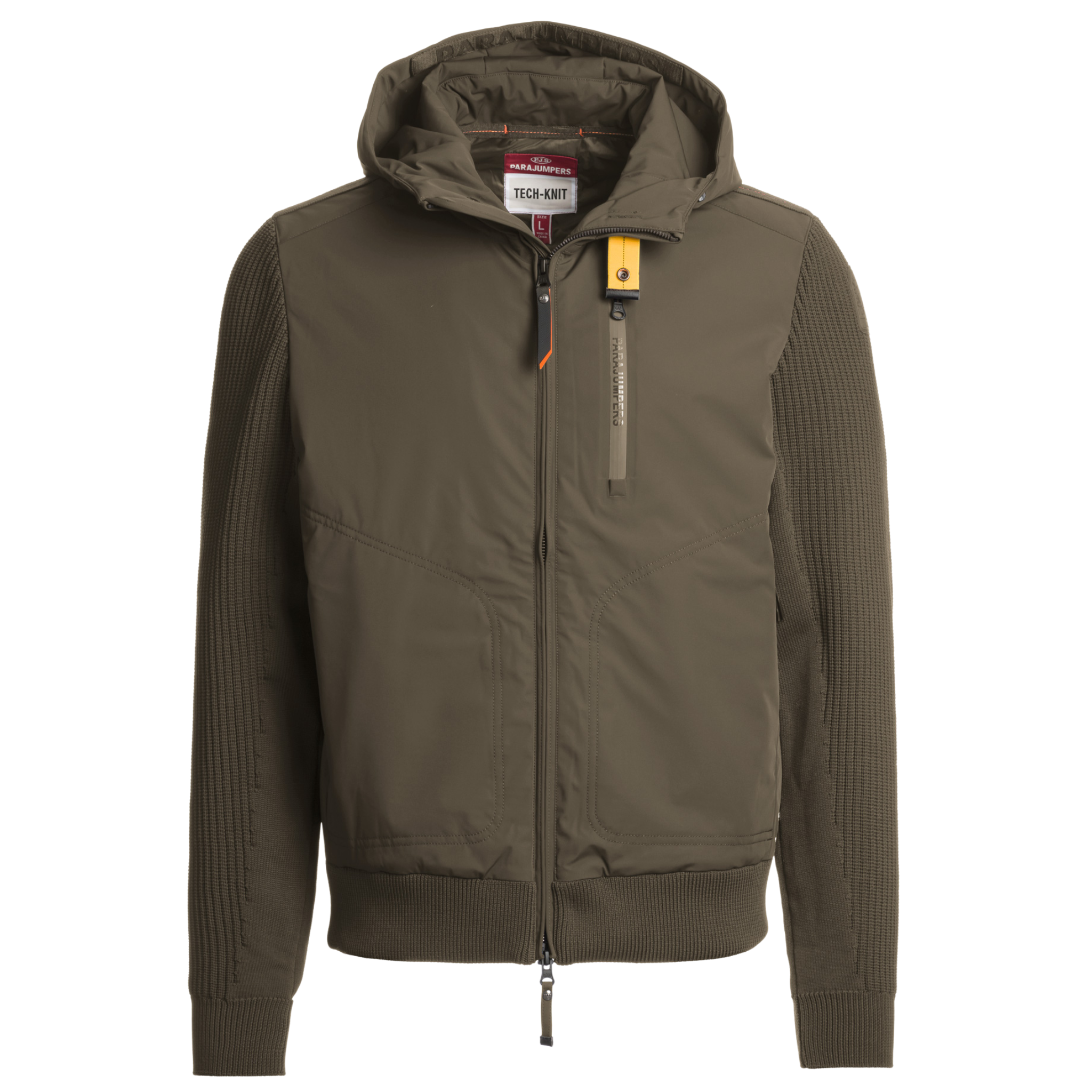 Mens Parajumpers Olive Grey Willard Tech Knit Hybrid Hood Jacket