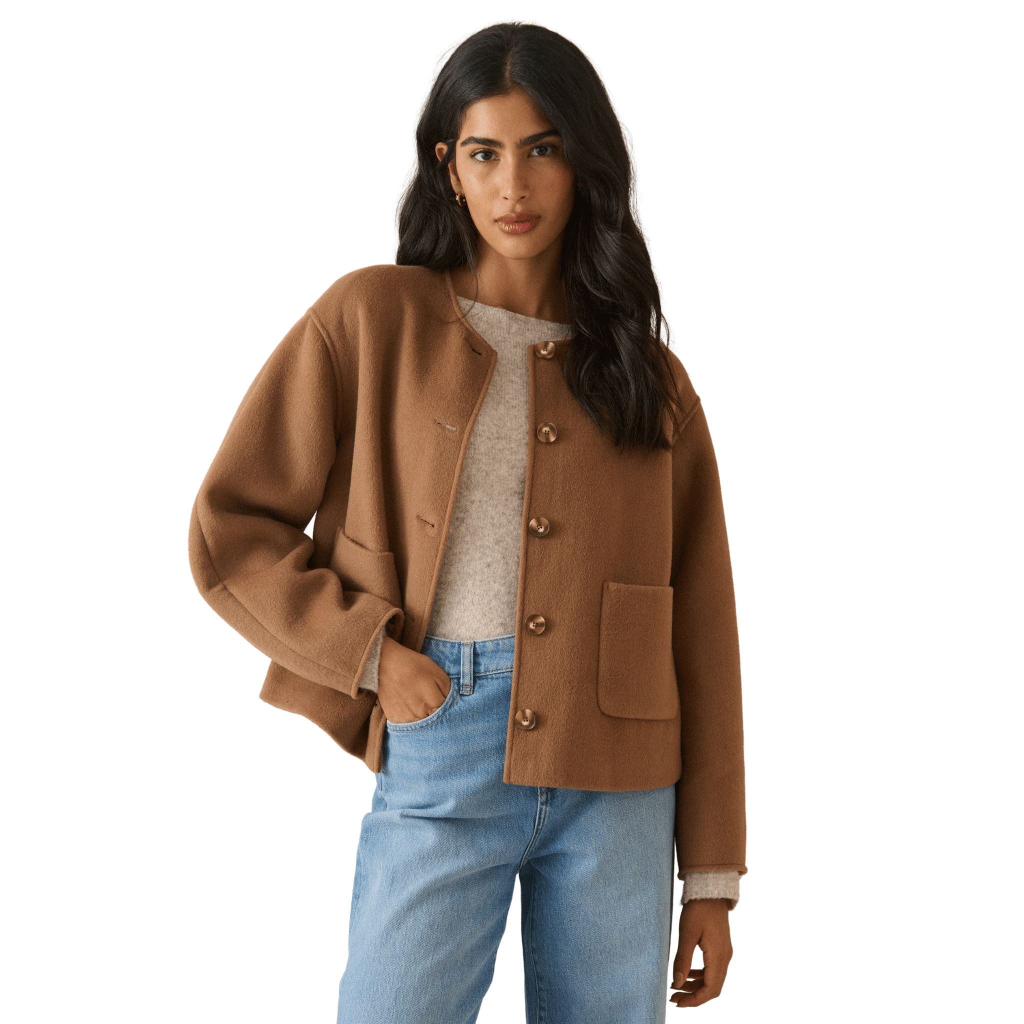 Womens Nobody's Child Beige Tie Neck Jacket