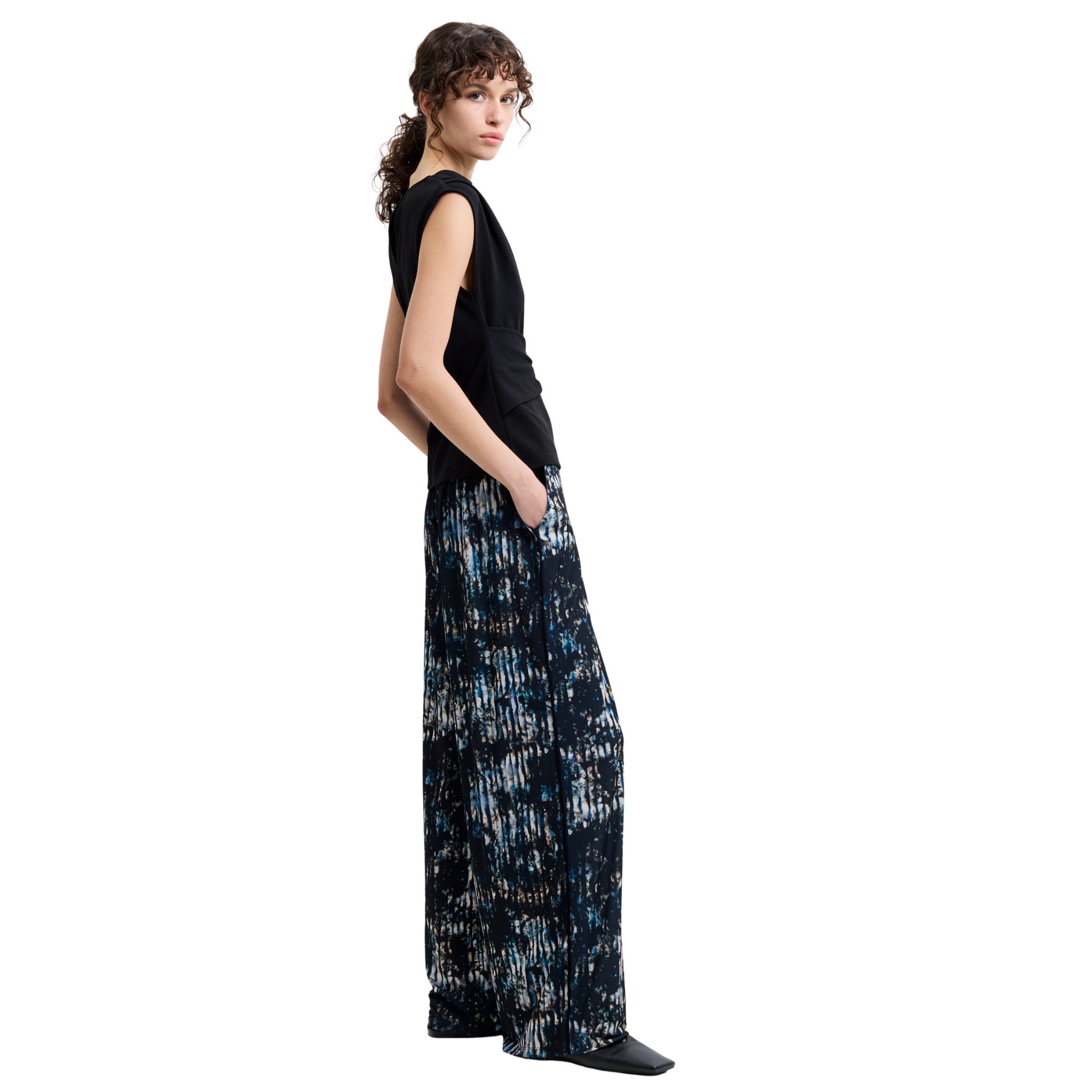Womens French Connection Black/Blue Orla Zina Wide Leg Trousers