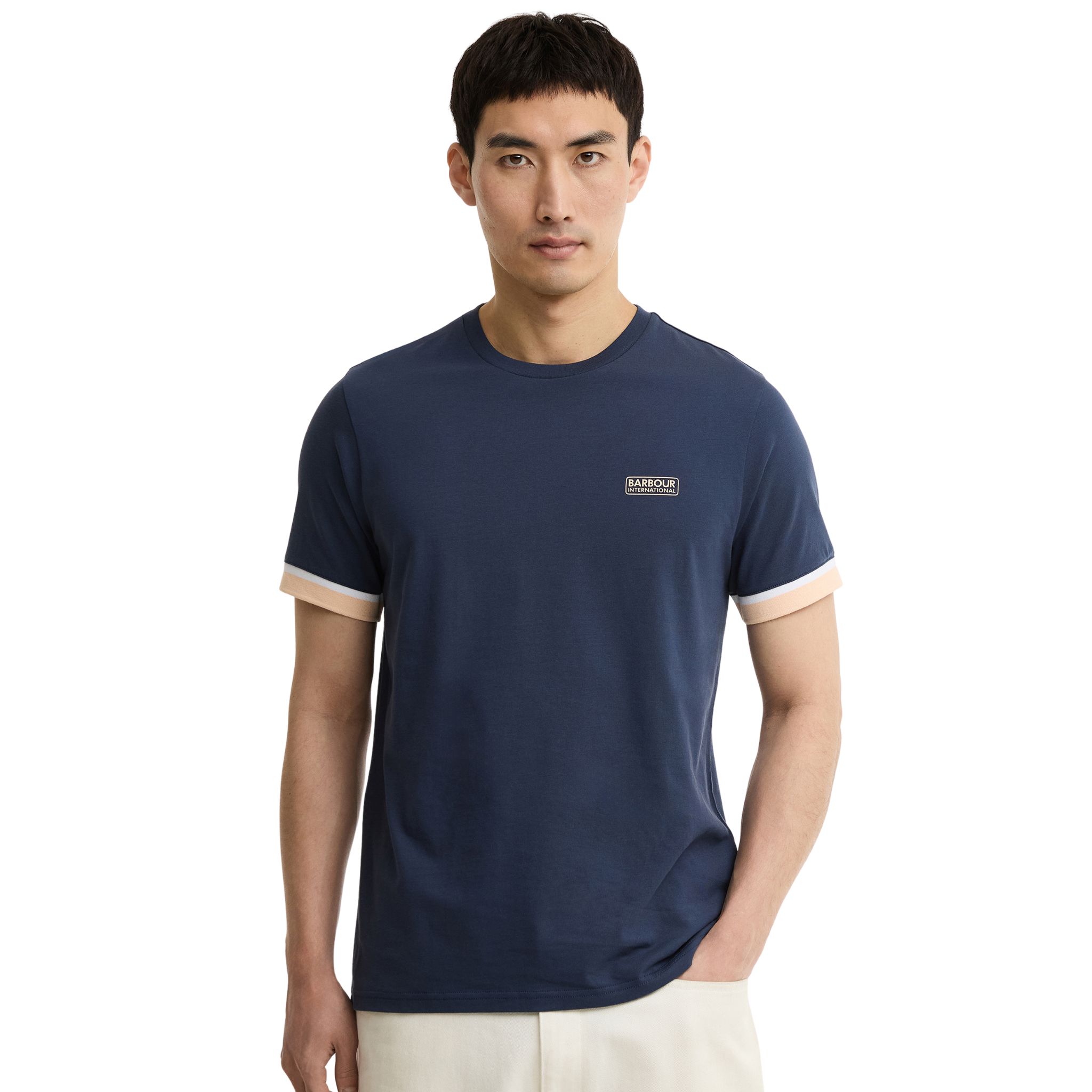 Mens Barbour International Oxford Navy Deep Cuff Evan S/s T Shirt