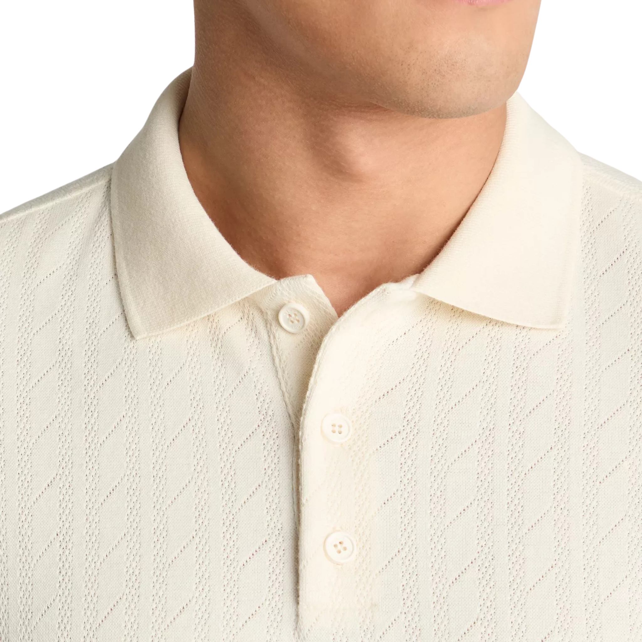 Mens Remus Uomo Cream Flat Cable Knit Jersey S/s Polo Shirt