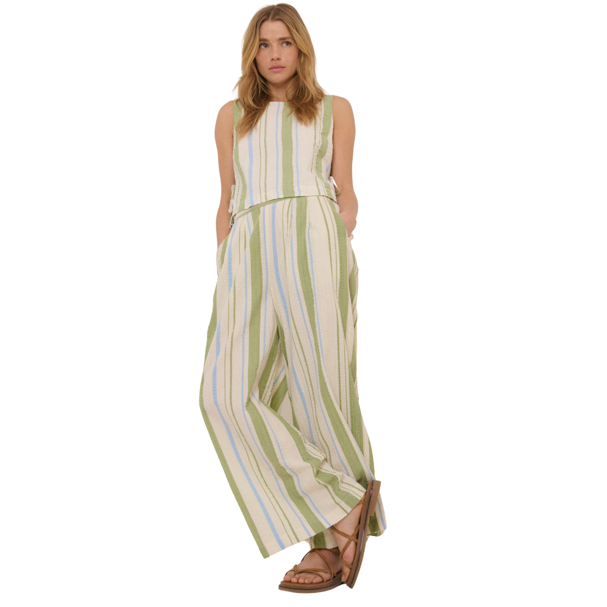 Womens Nobody's Child Green Stripe Parker Trousers